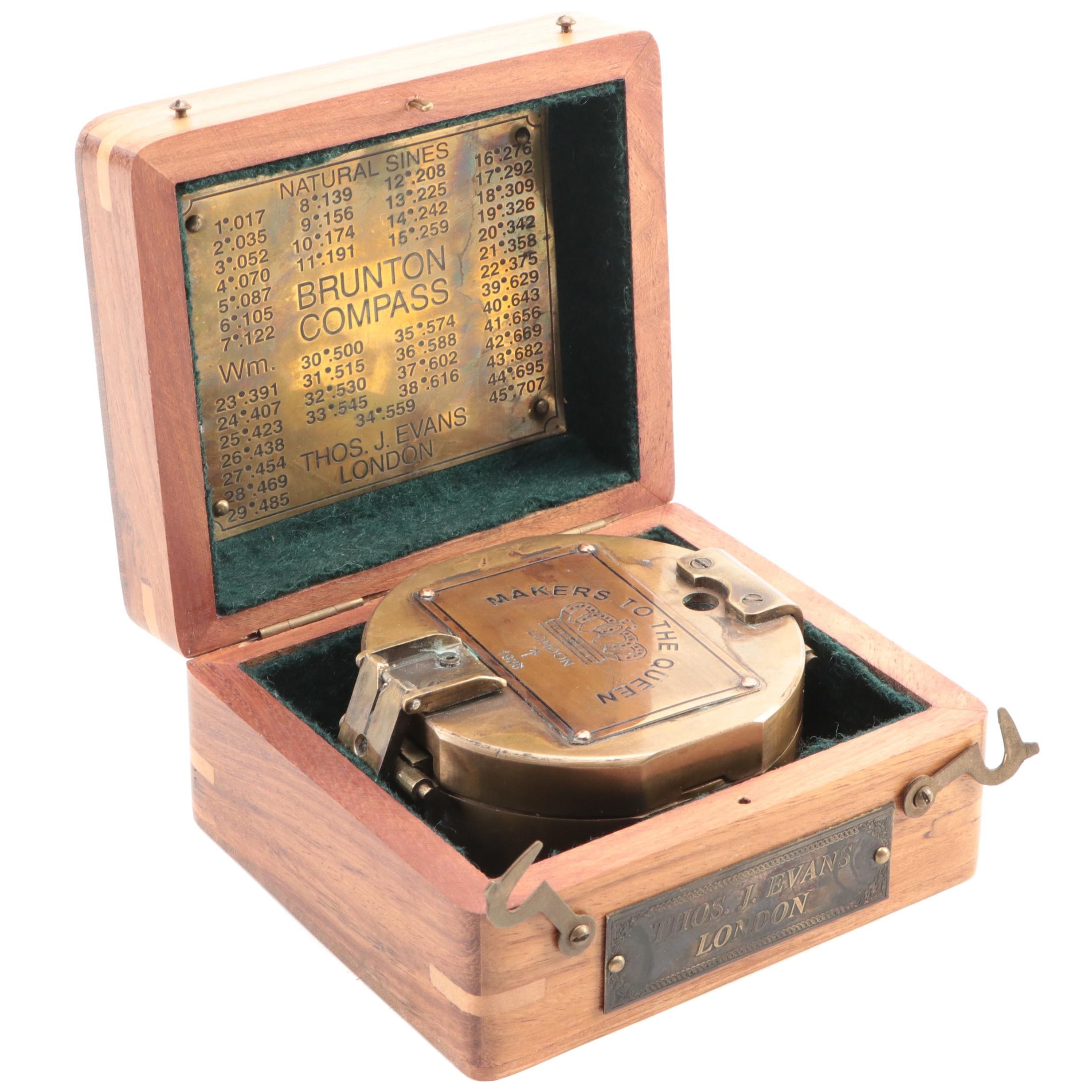 Thomas J. Evans London Brass Maritime Brunton Compass, Early 20th Century