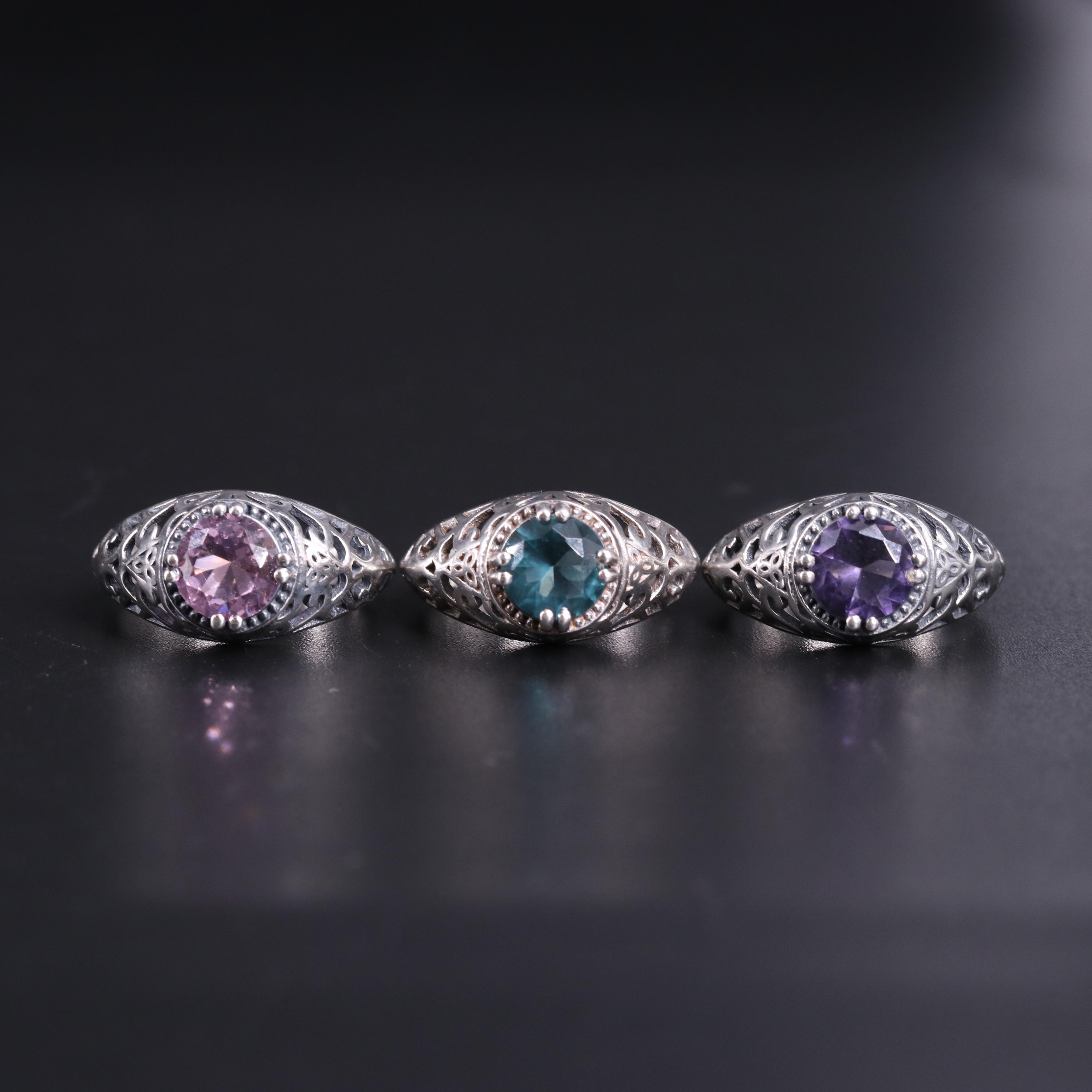 Assortment of Sterling Silver Gemstone Rings
