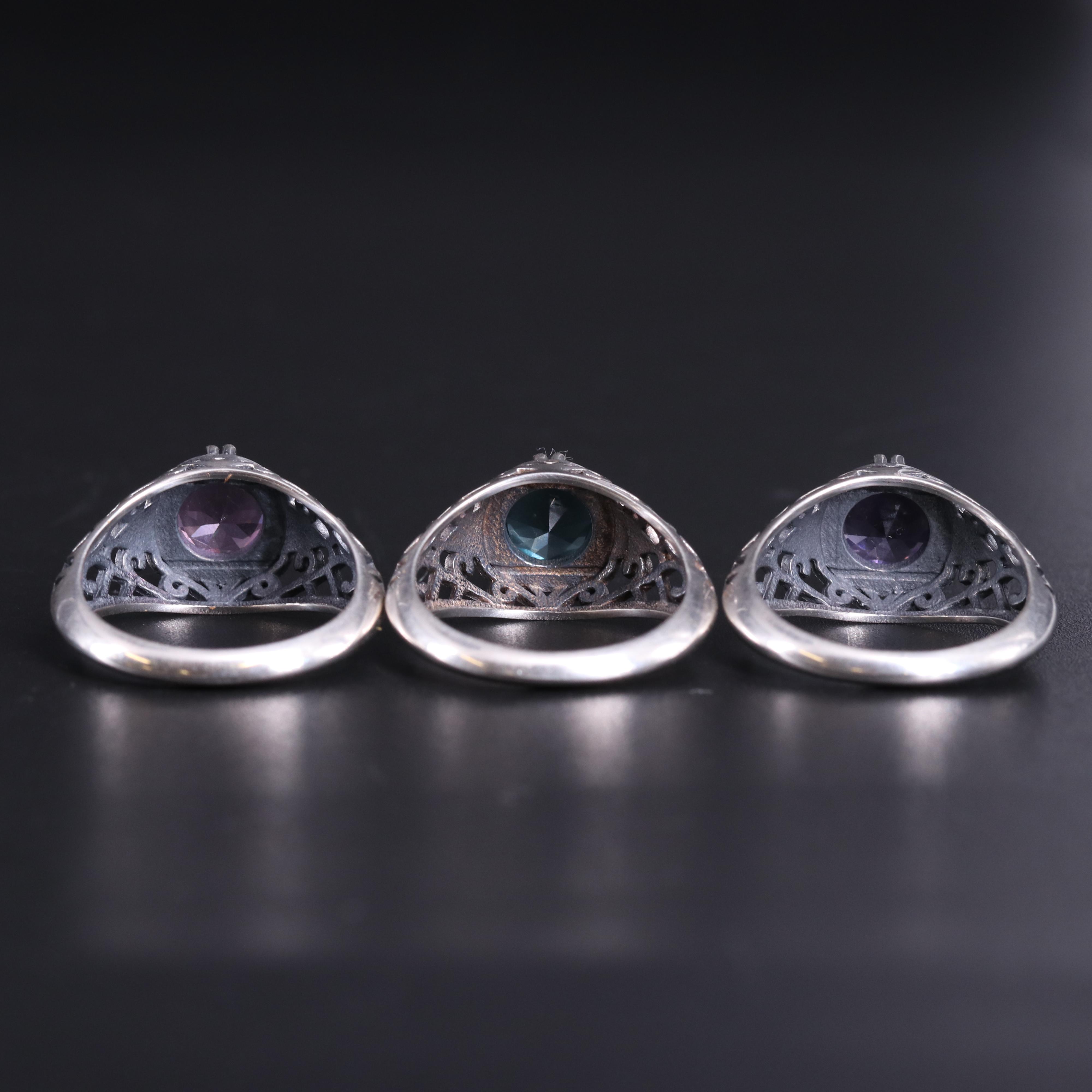 Assortment of Sterling Silver Gemstone Rings