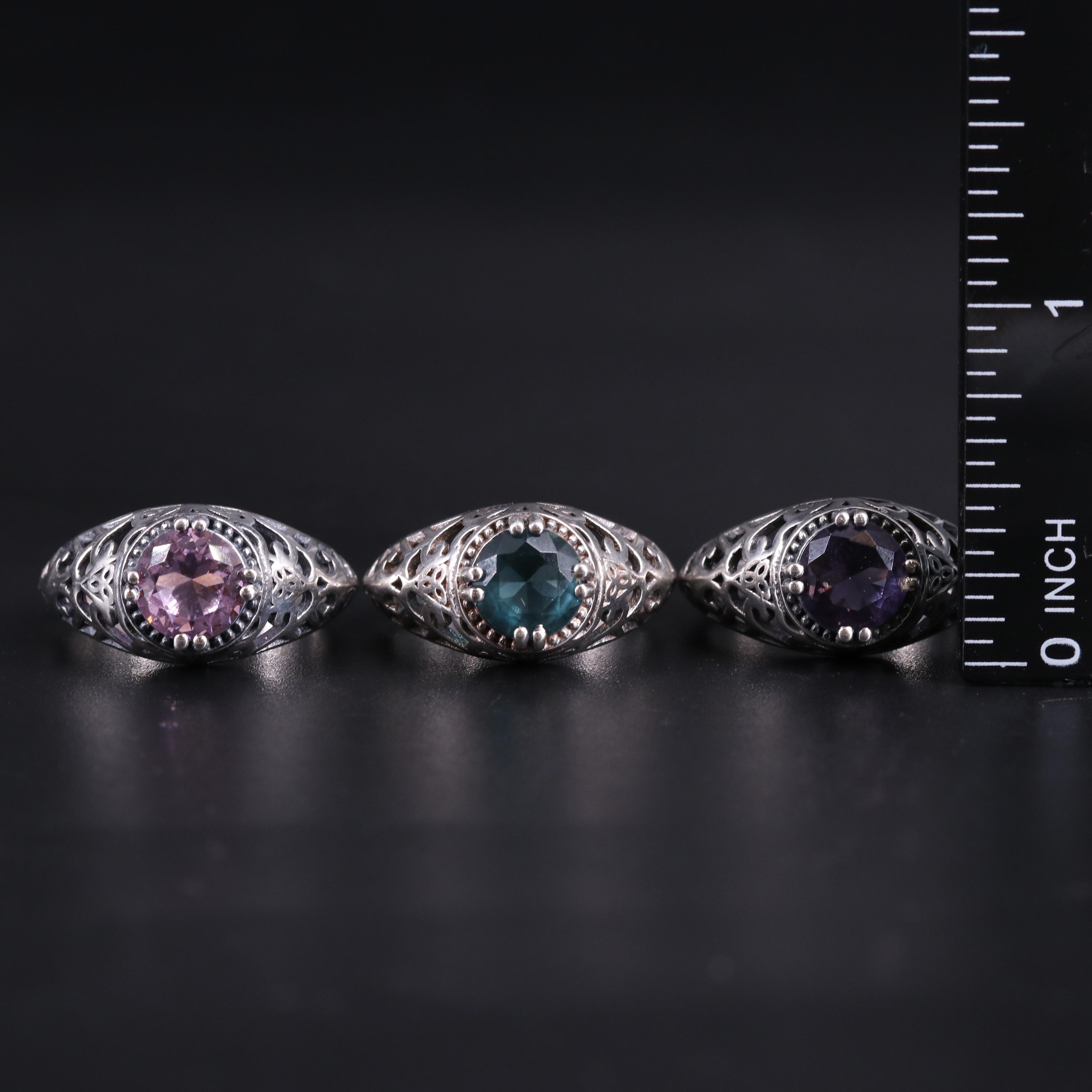 Assortment of Sterling Silver Gemstone Rings