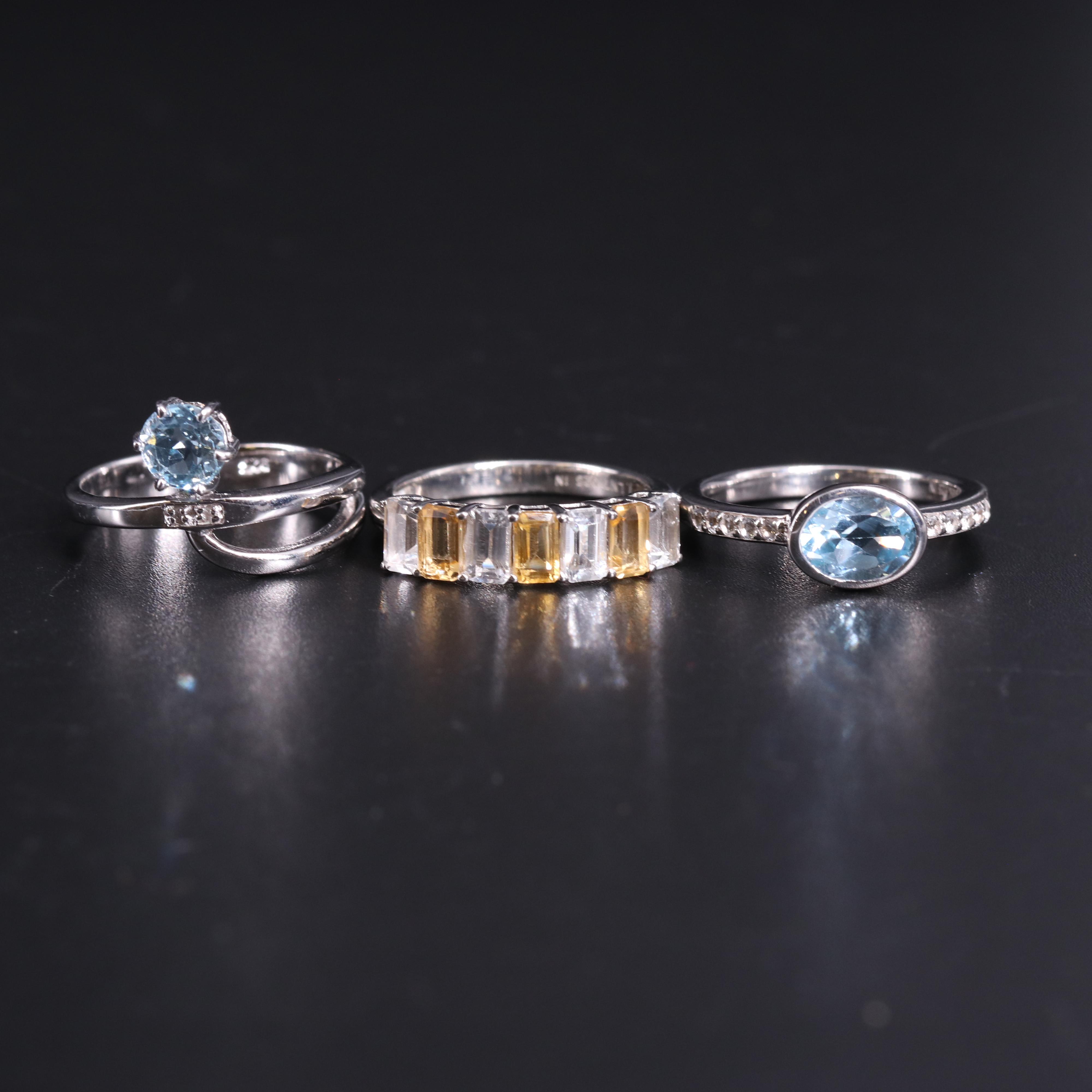 Assortment of Sterling Silver Gemstone Rings