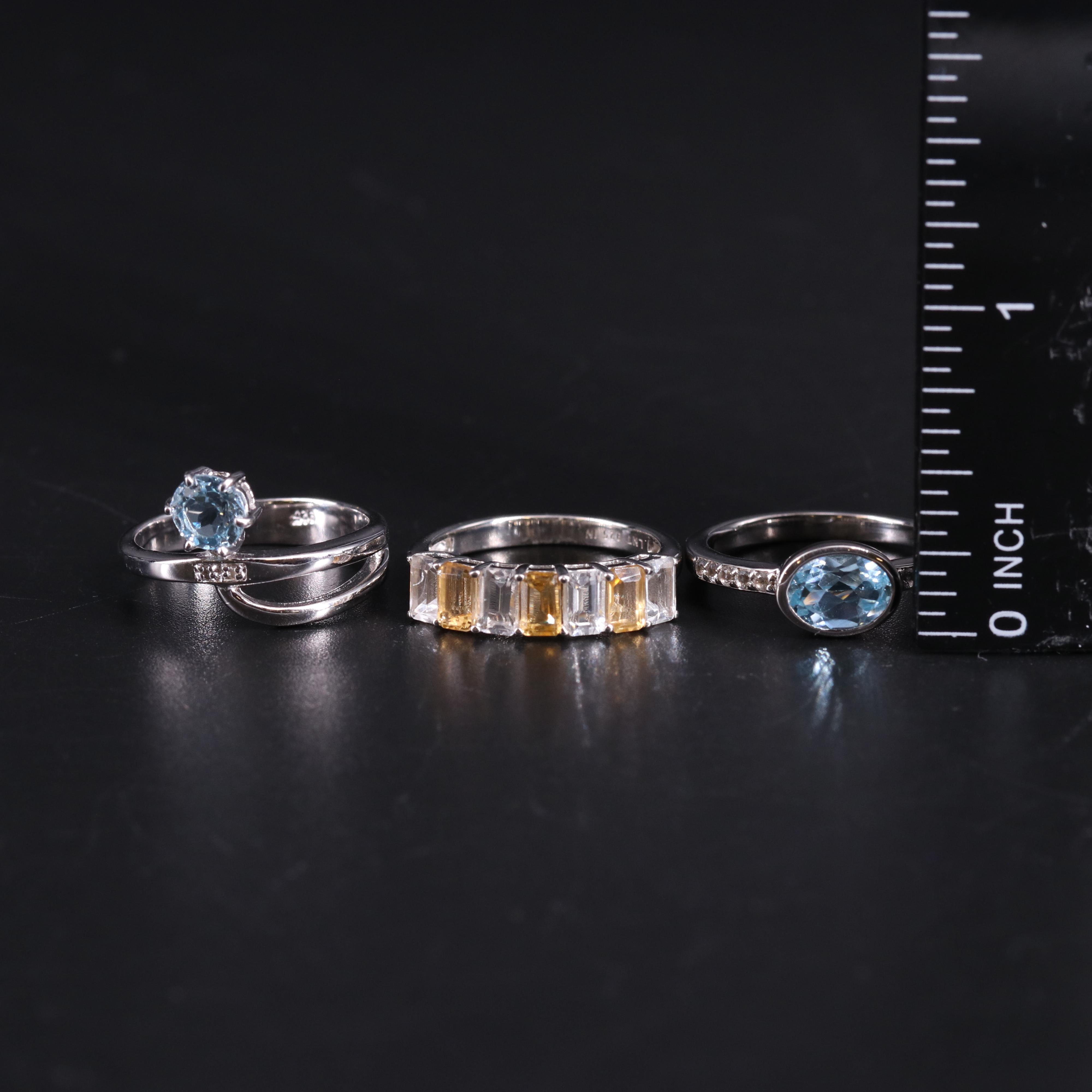 Assortment of Sterling Silver Gemstone Rings