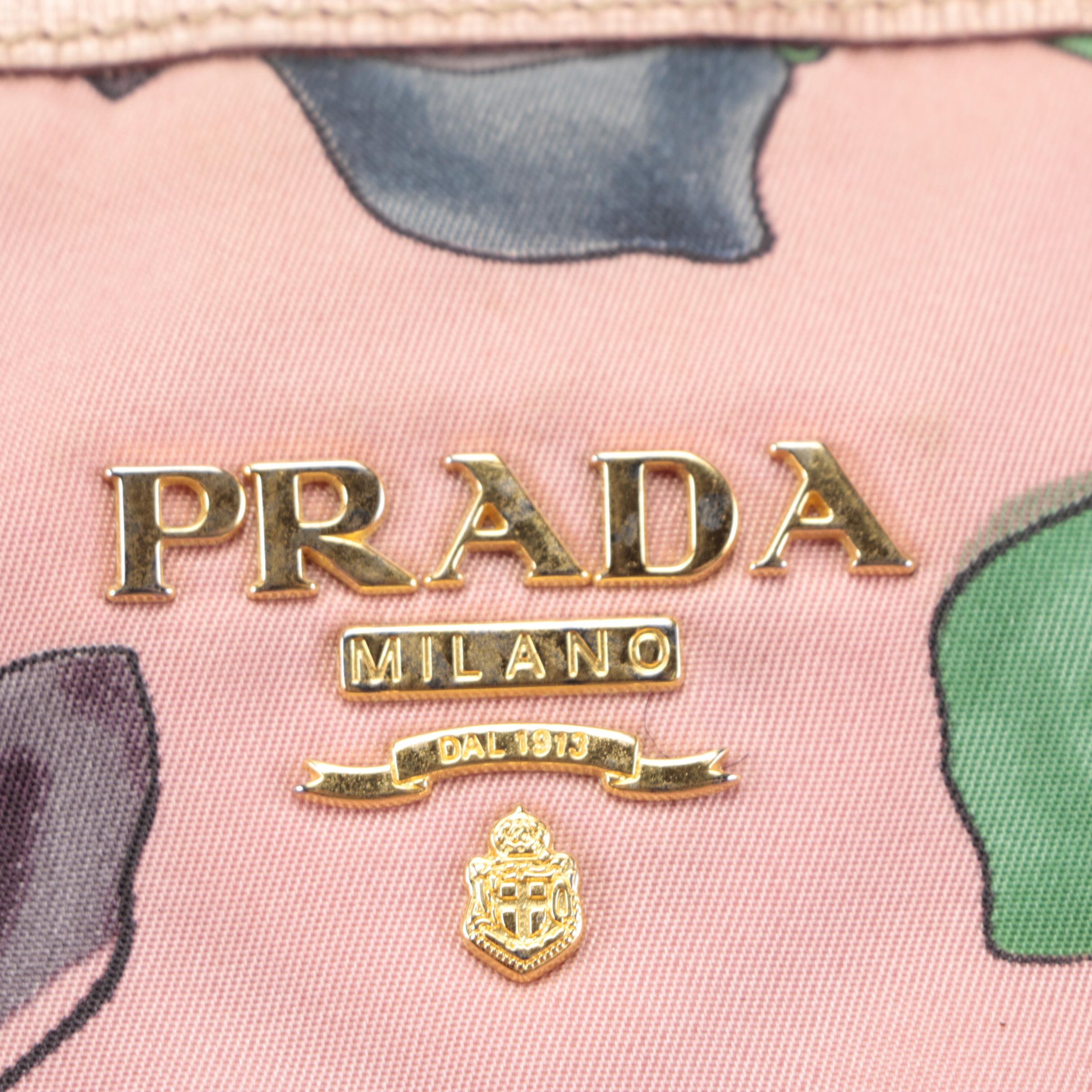 Prada Tote Bag in Floral Print Tessuto Nylon and Saffiano Leather Trim