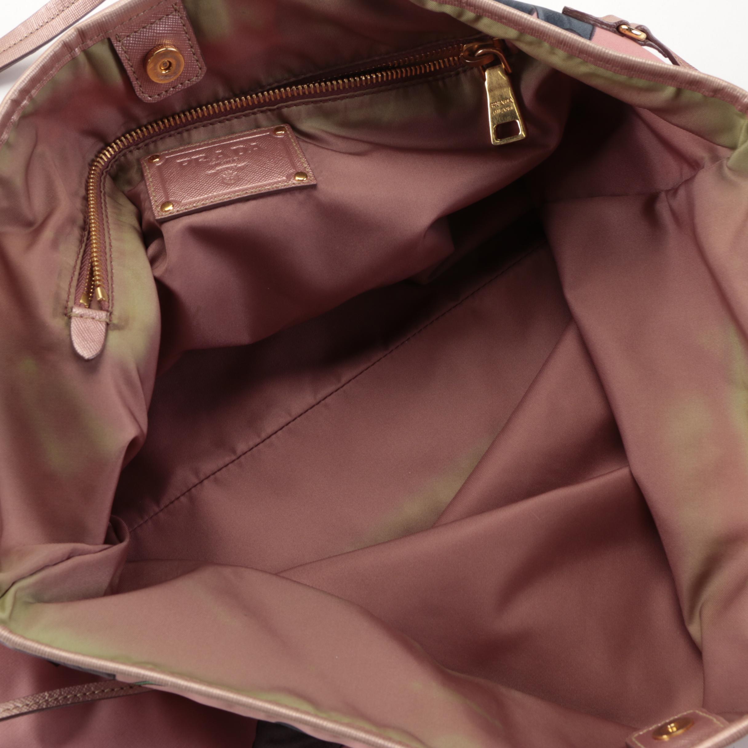 Prada Tote Bag in Floral Print Tessuto Nylon and Saffiano Leather Trim