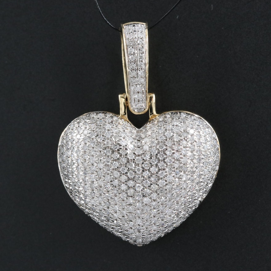 10K 1.00 CTW Diamond Pavé  Heart Pendant with Lattice Accent