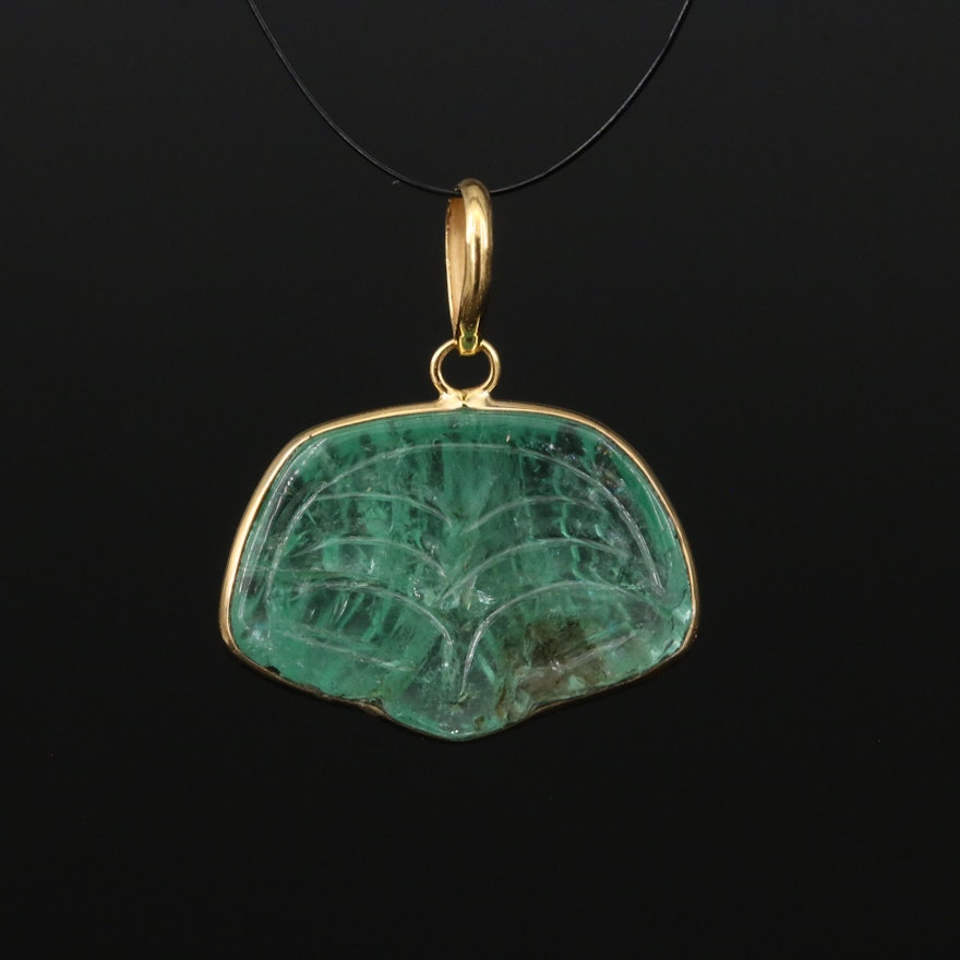 14K Carved Emerald Pendant