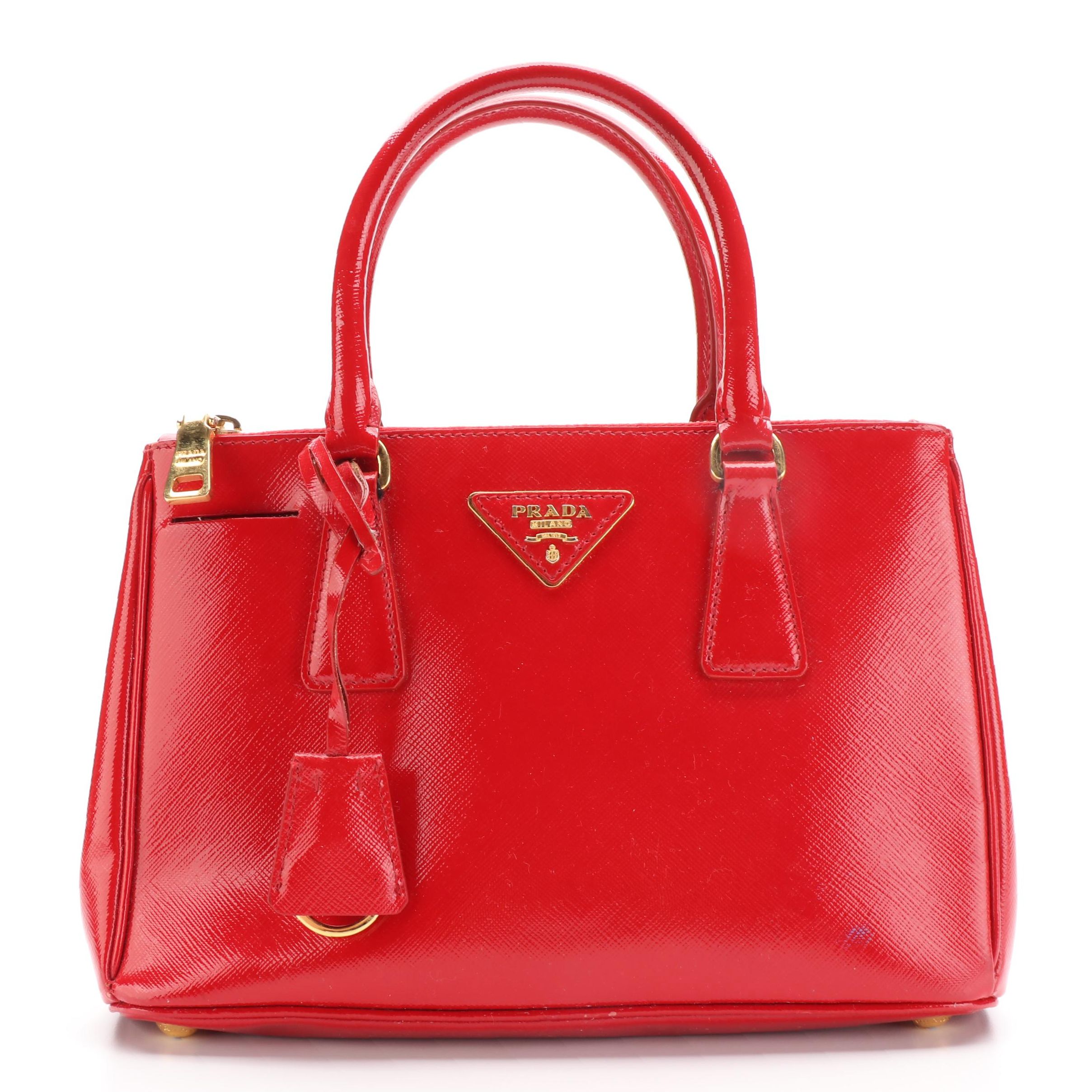 Prada Red Saffiano Patent Leather Tote Bag