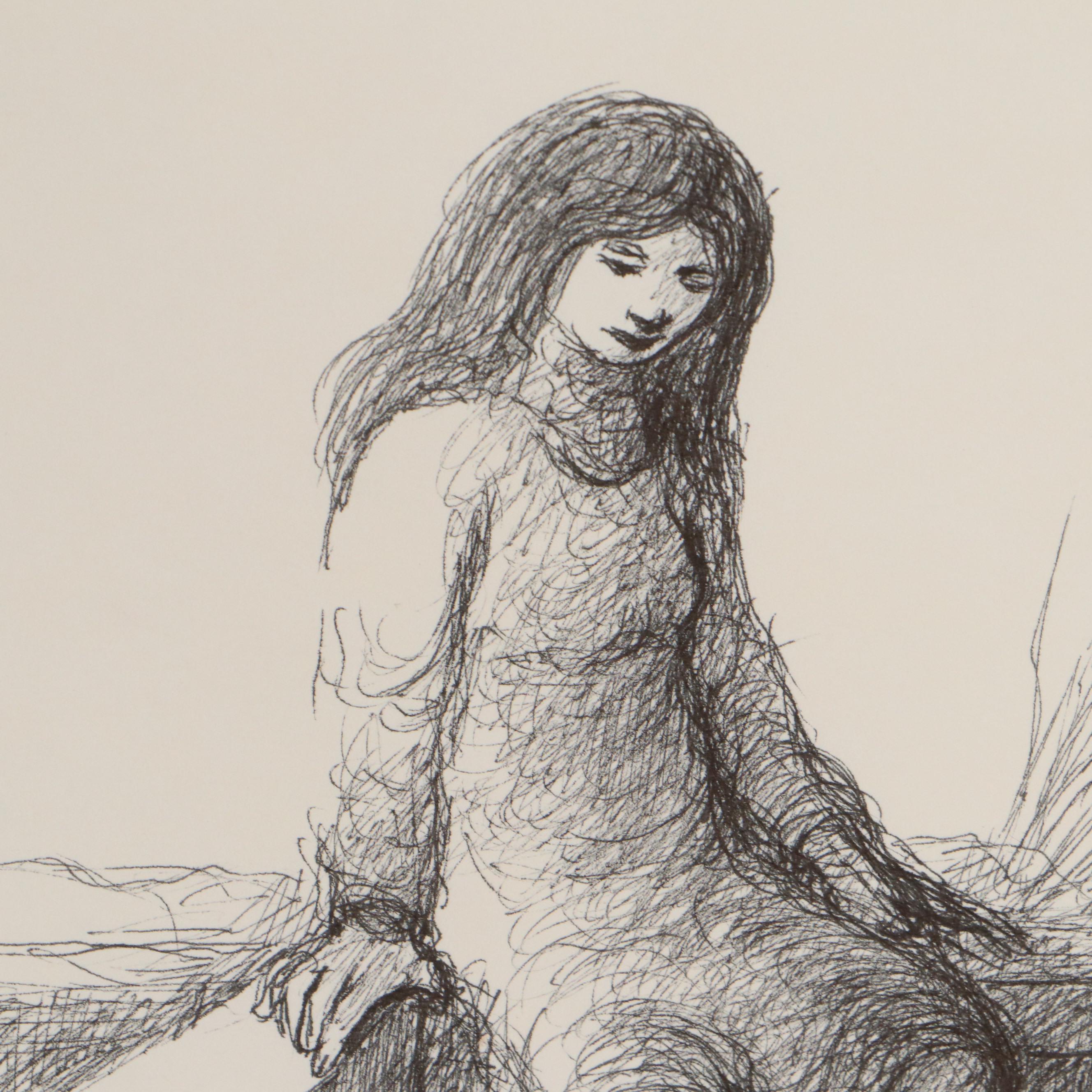 Robert Fabe Ink Drawings of Seated Figures, Late 20th Century