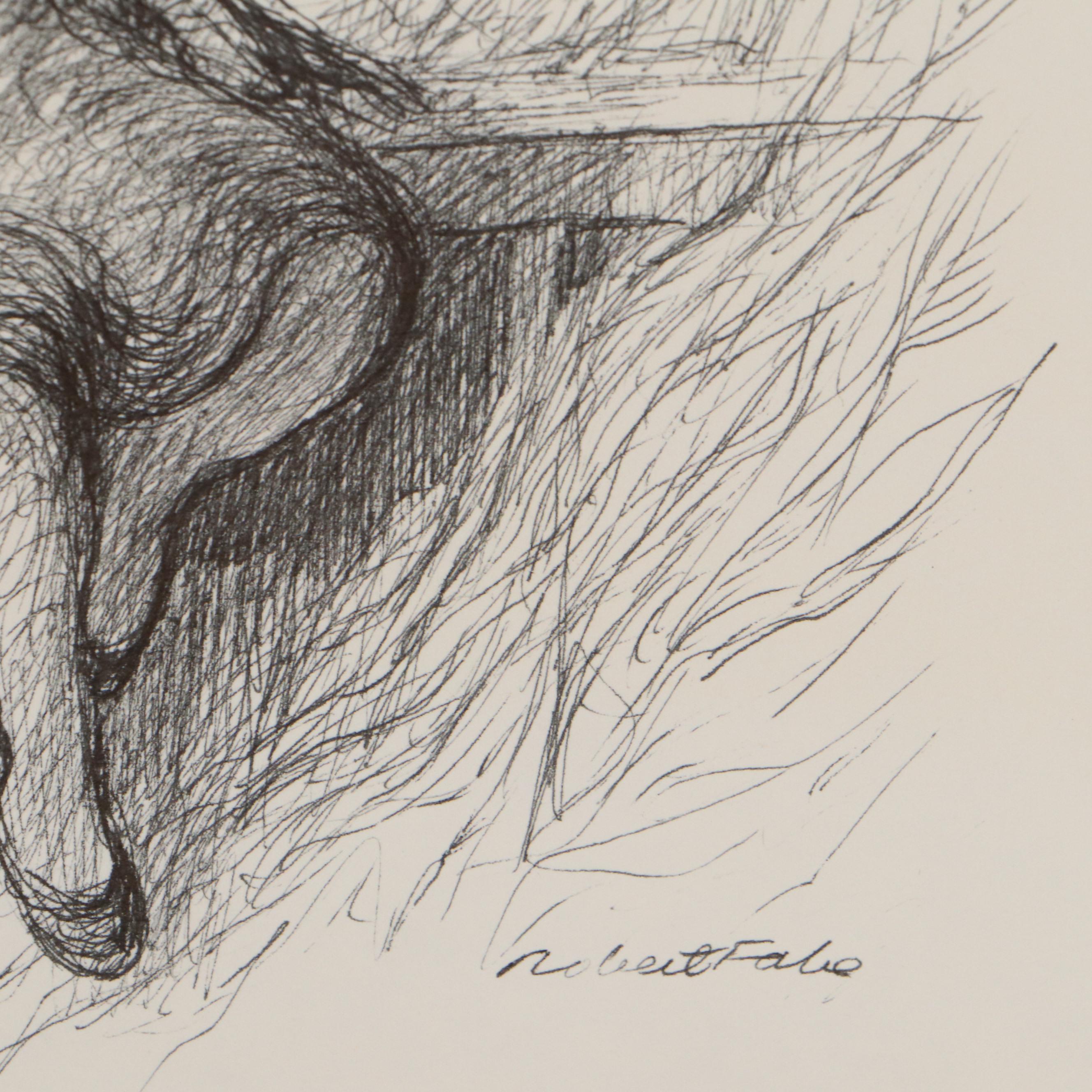 Robert Fabe Ink Drawings of Seated Figures, Late 20th Century