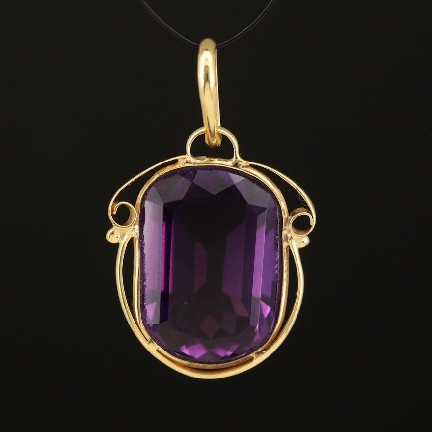 14K Amethyst Scrollwork Pendant