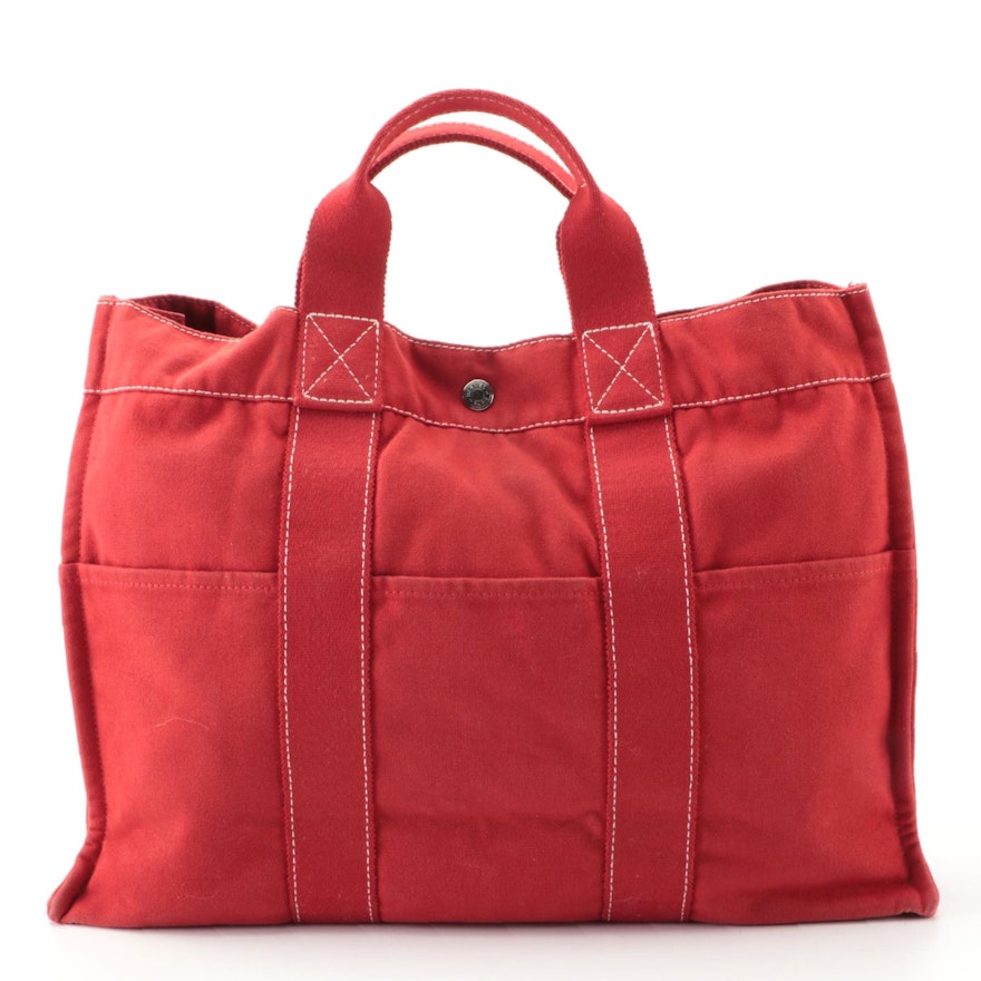 Hermès Fourre Tout Tote Bag in Red Cotton Canvas