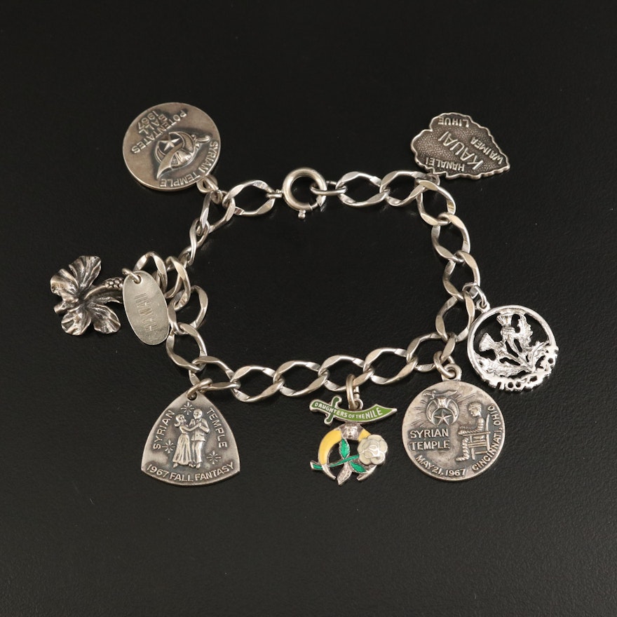 Vintage Sterling Charm Bracelet Featuring Shriners and Hawaiian Charms