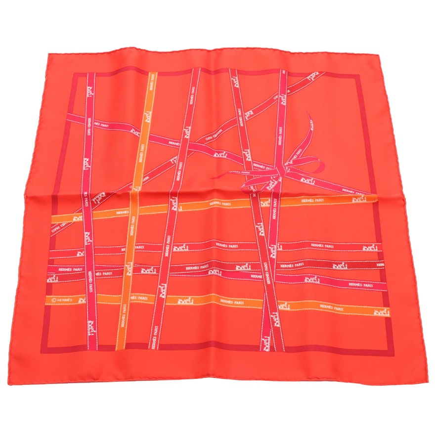 Hermès "Bolduc Ribbon" Silk Twill Scarf 45 with Box