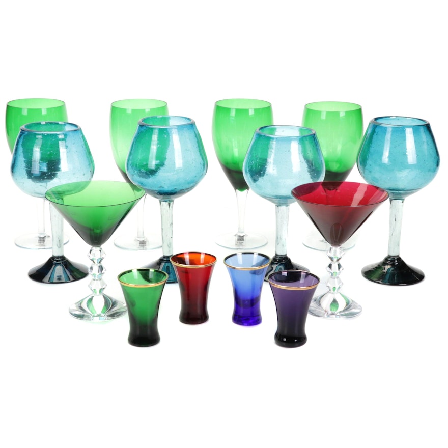 Baccarat "Vega" Martini Glasses With Hand-Blown Stemware and Shot Glasses