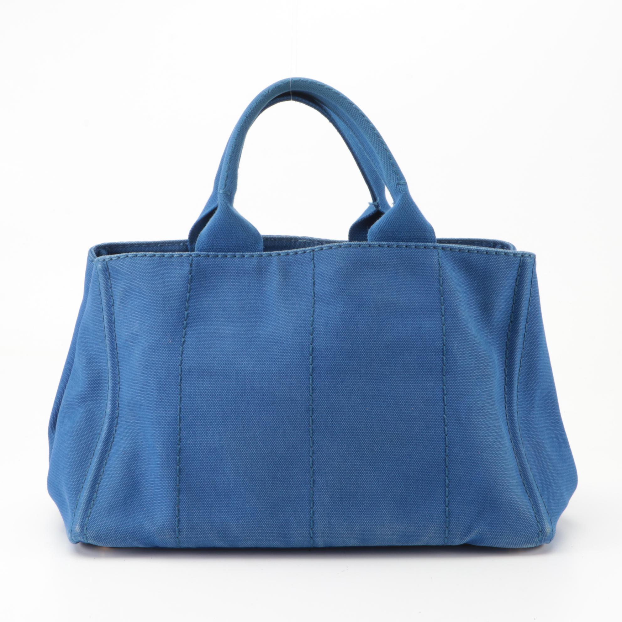 Prada Canapa Logo Large Tote Bag in Blue Canvas