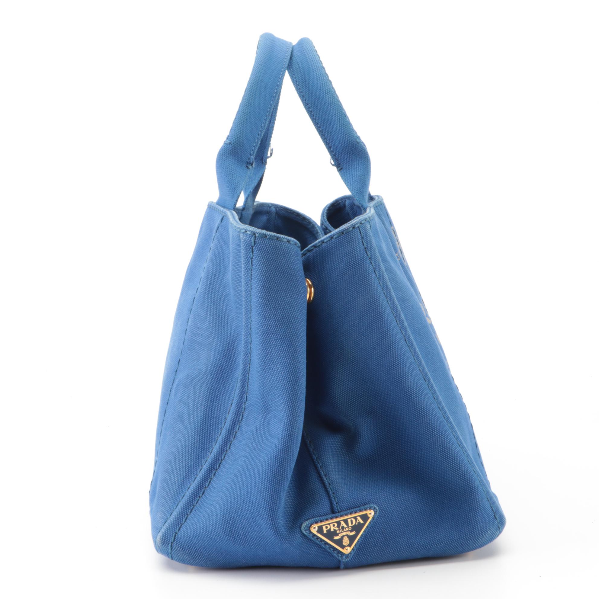 Prada Canapa Logo Large Tote Bag in Blue Canvas