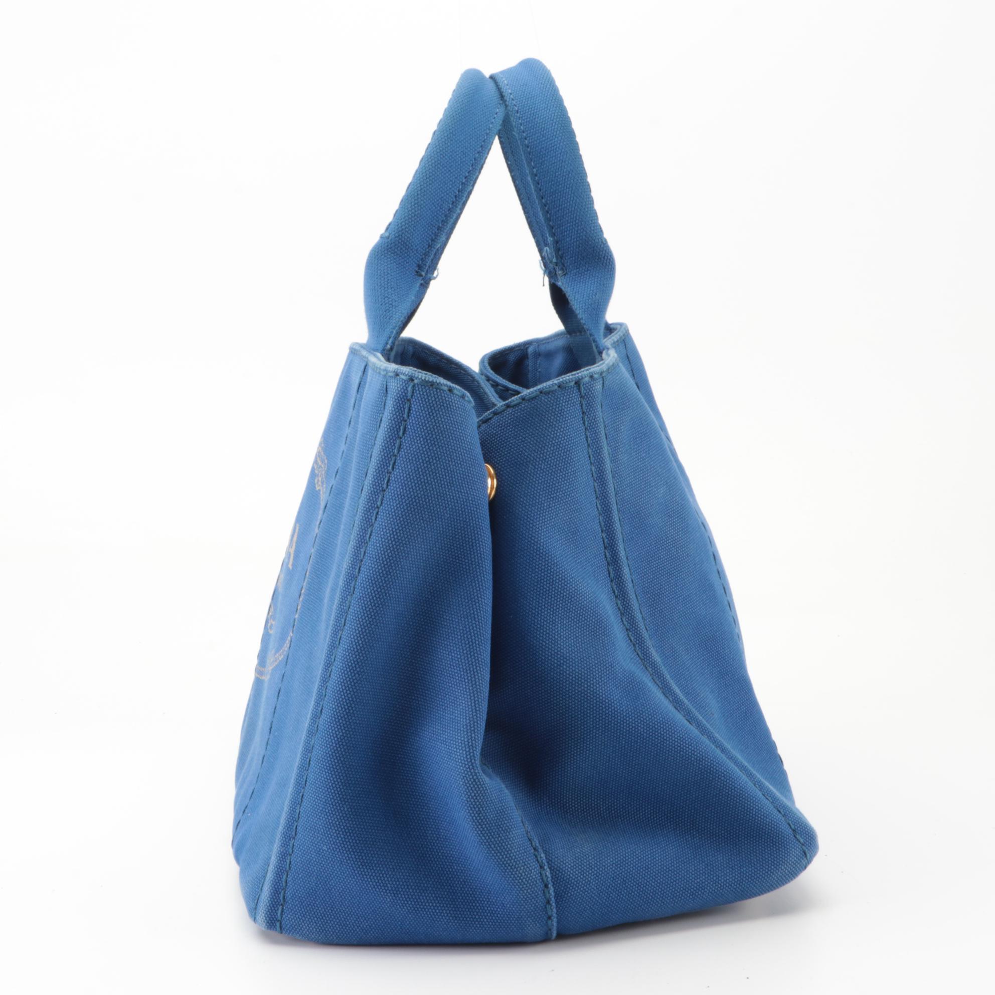 Prada Canapa Logo Large Tote Bag in Blue Canvas
