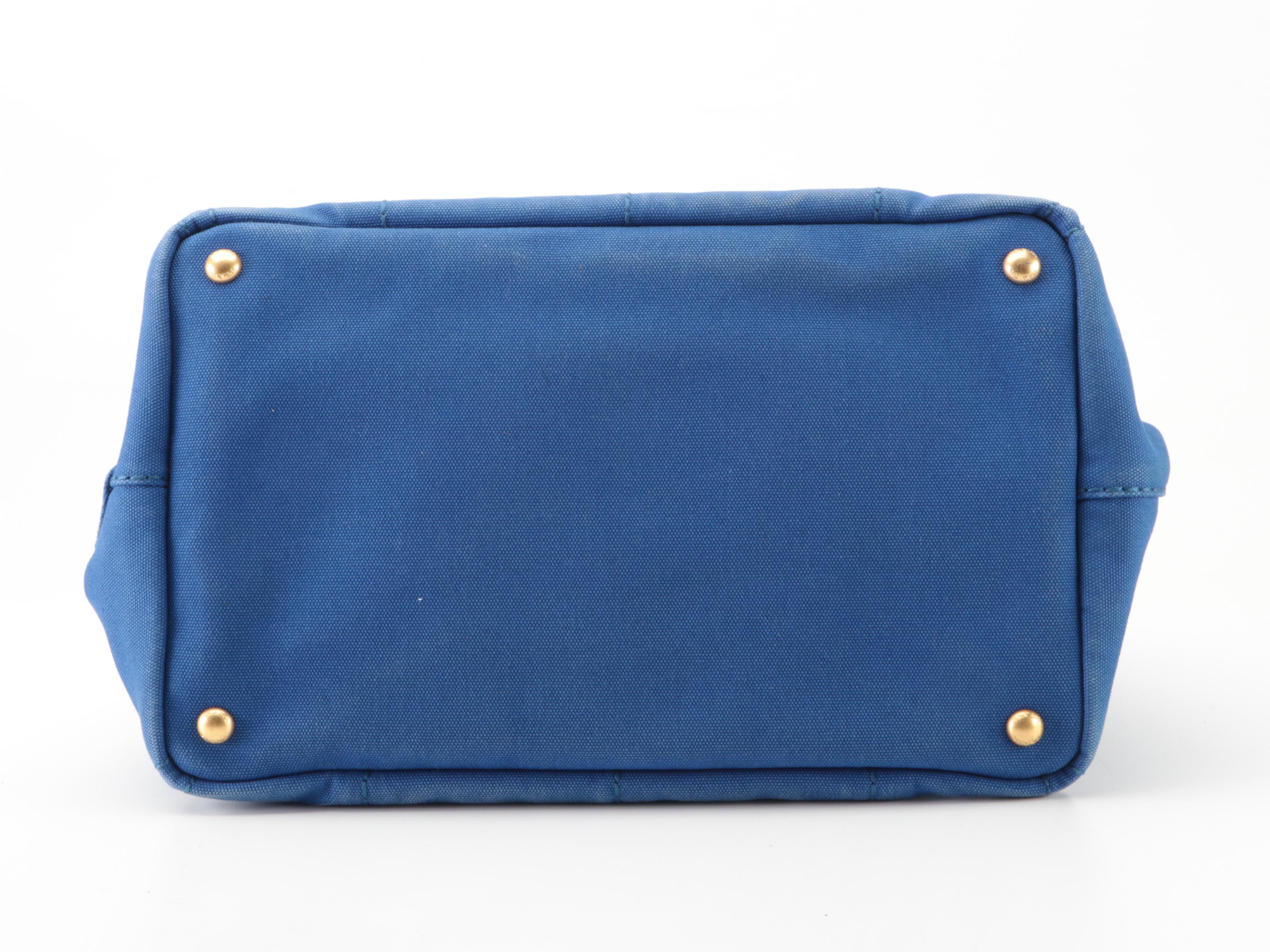 Prada Canapa Logo Large Tote Bag in Blue Canvas