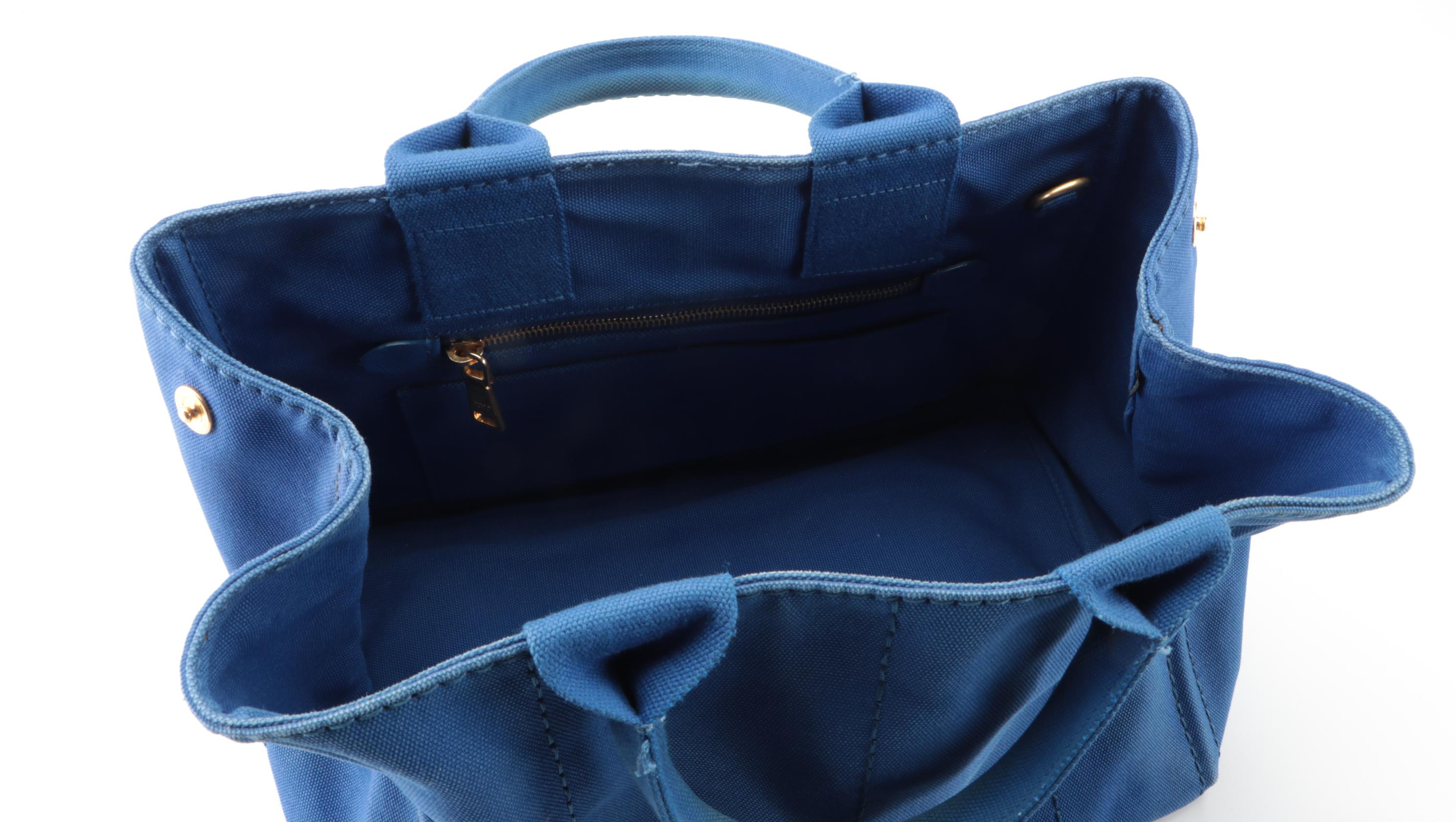 Prada Canapa Logo Large Tote Bag in Blue Canvas