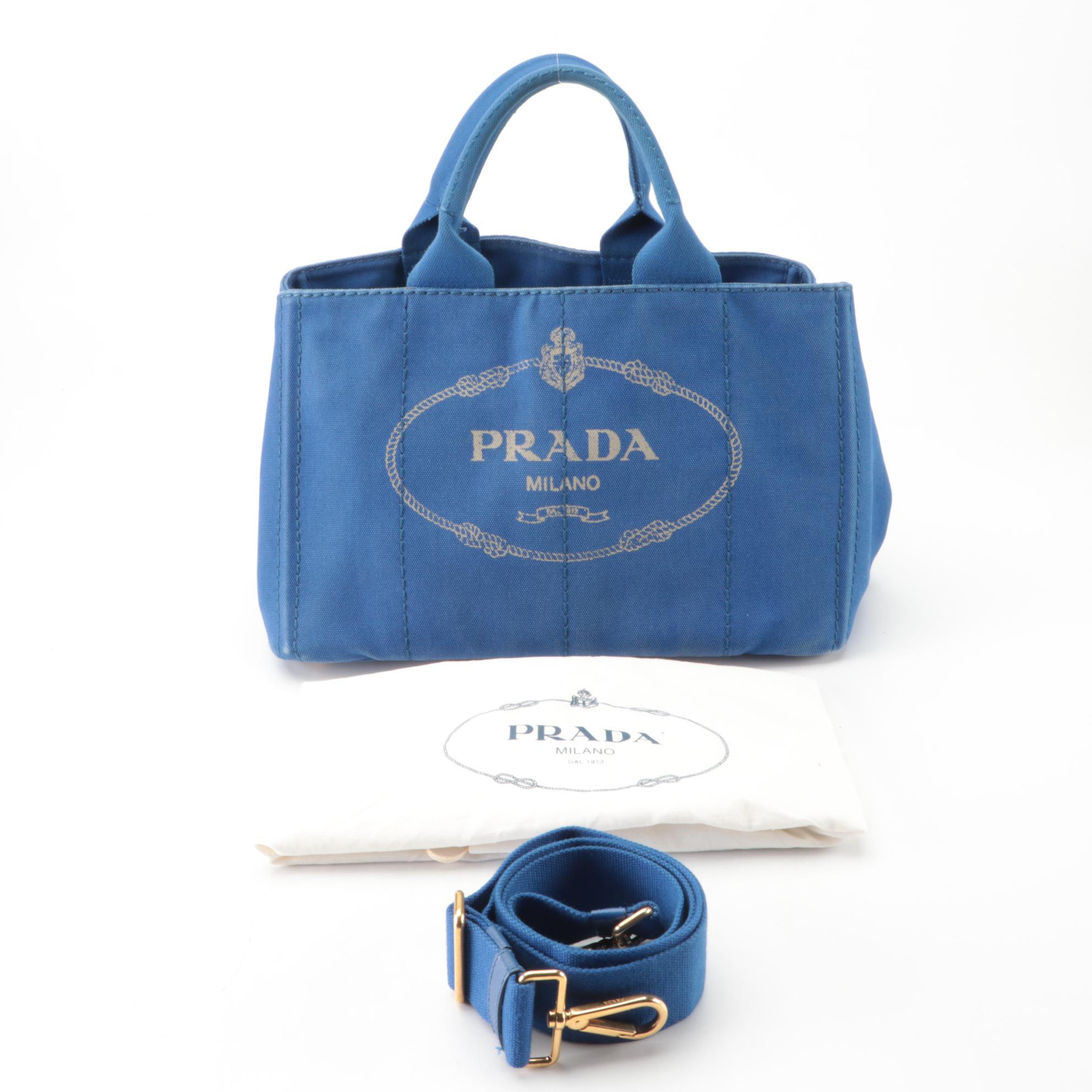 Prada Canapa Logo Large Tote Bag in Blue Canvas