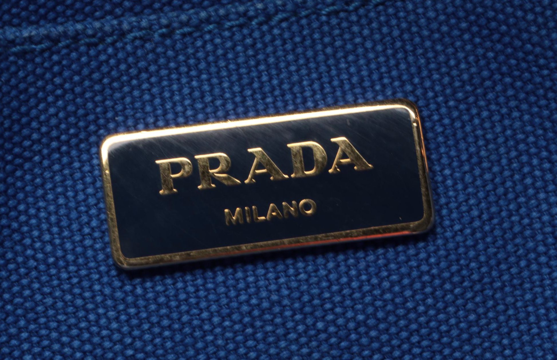 Prada Canapa Logo Large Tote Bag in Blue Canvas