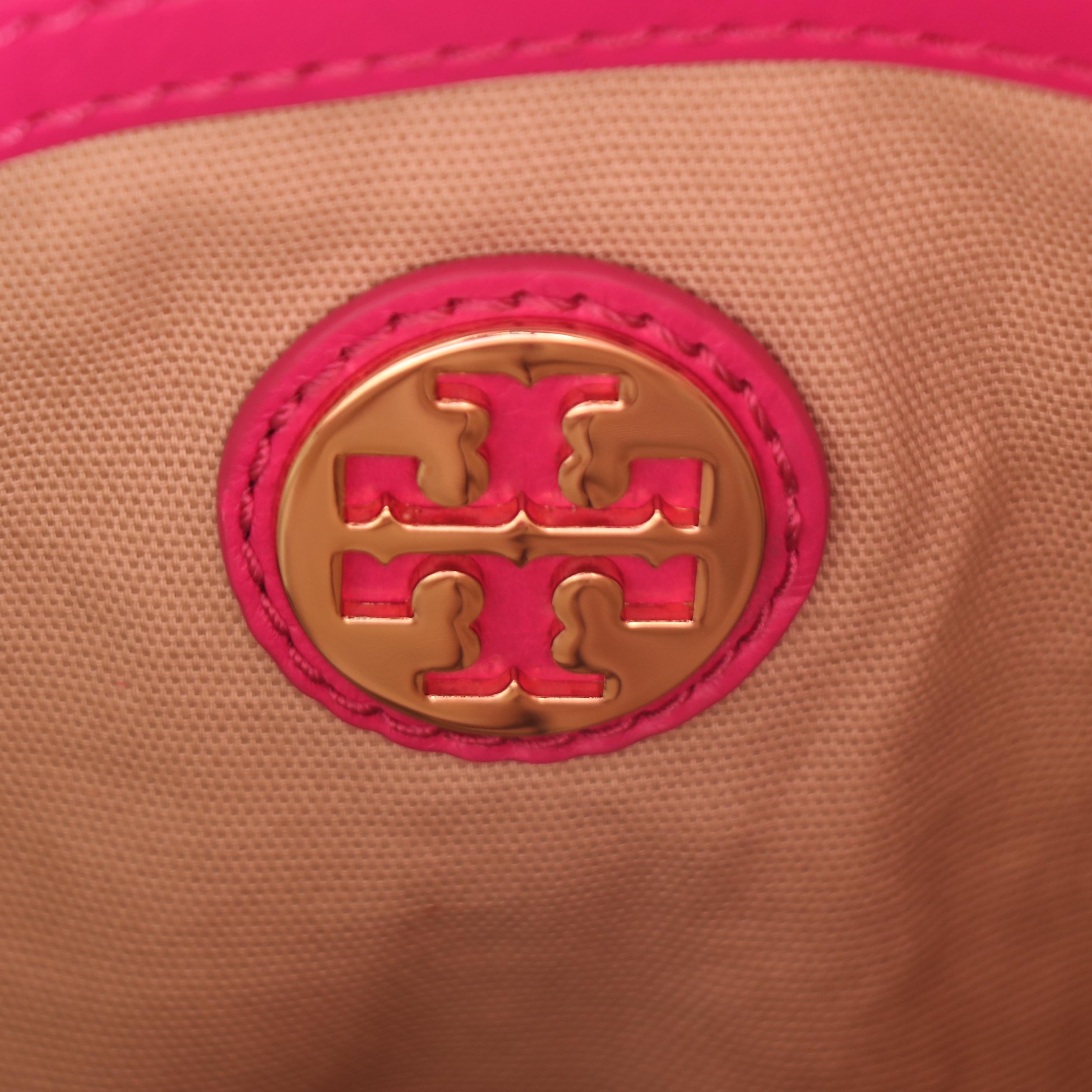 Tory Burch Dena Magenta Leather Fold Over Messenger Bag