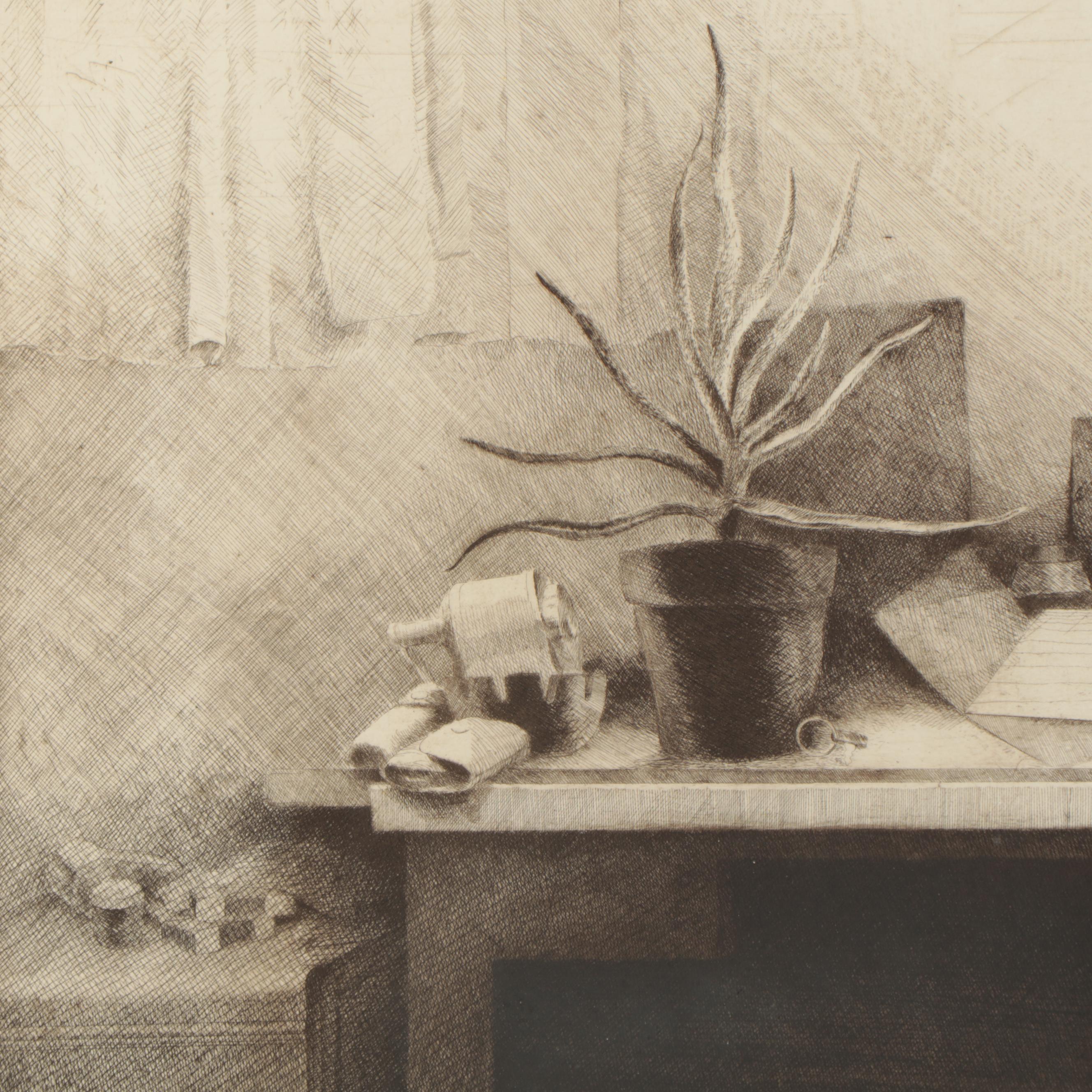 Fred Lawyer Etching "New Jersey Drawing Table," 1981