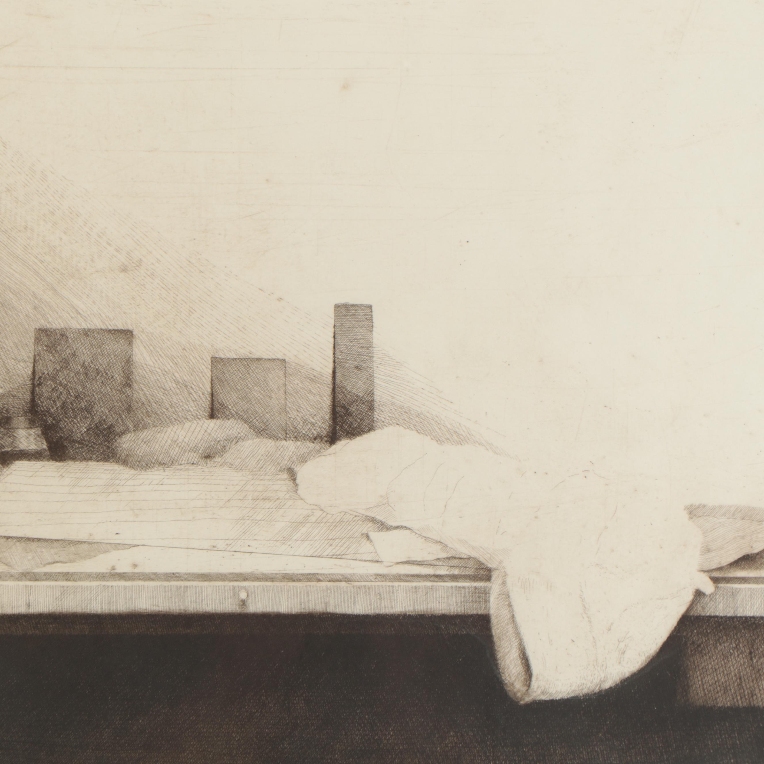 Fred Lawyer Etching "New Jersey Drawing Table," 1981