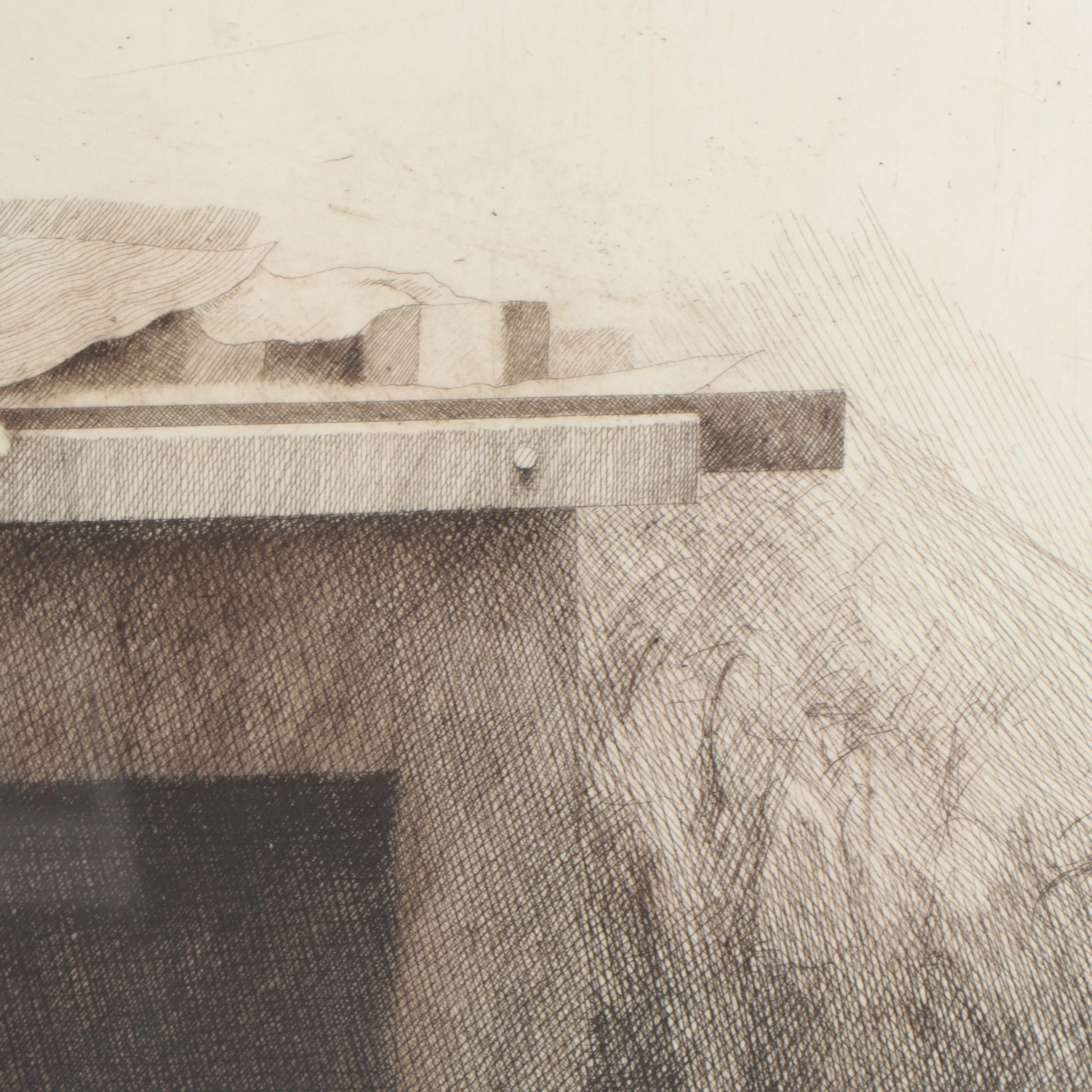 Fred Lawyer Etching "New Jersey Drawing Table," 1981