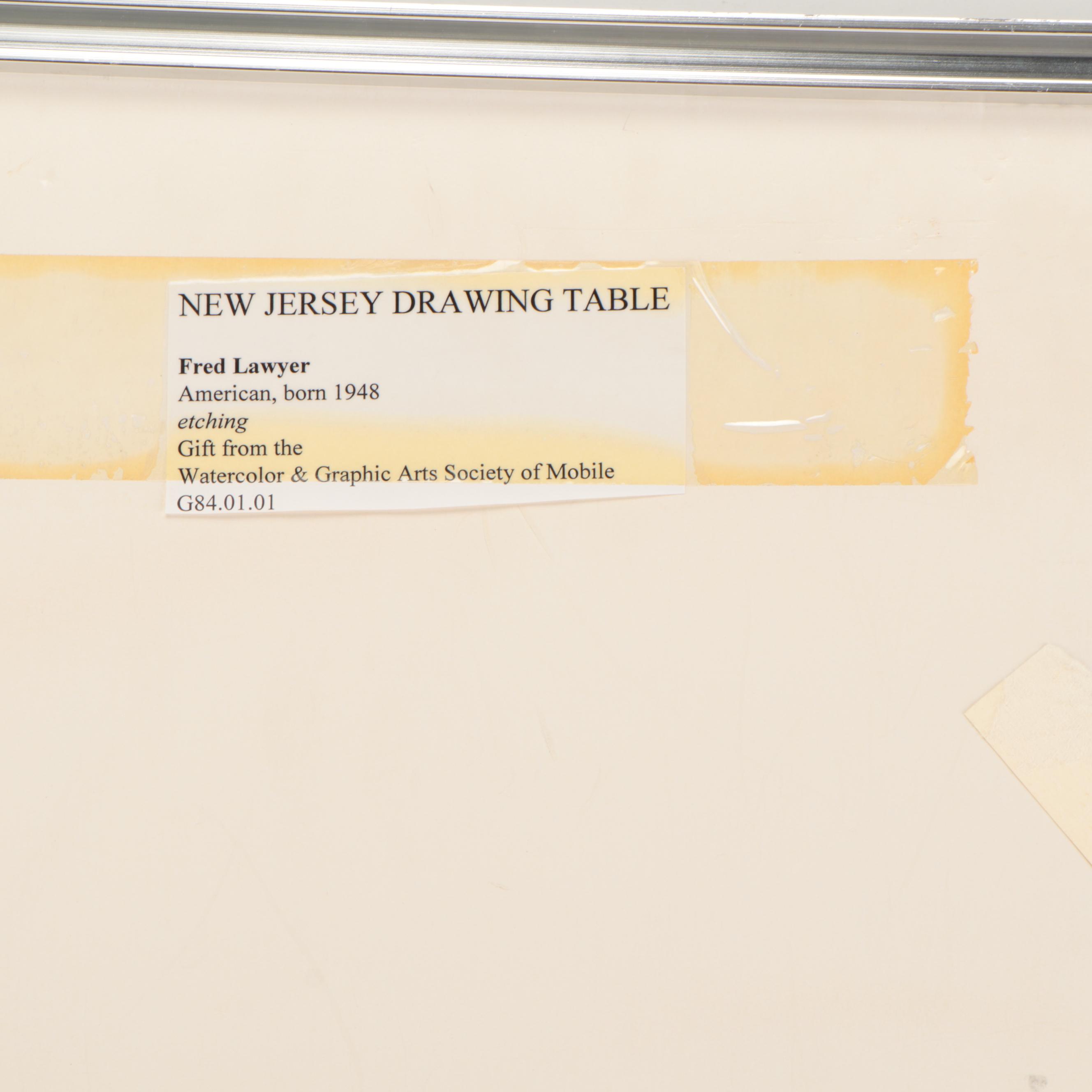Fred Lawyer Etching "New Jersey Drawing Table," 1981