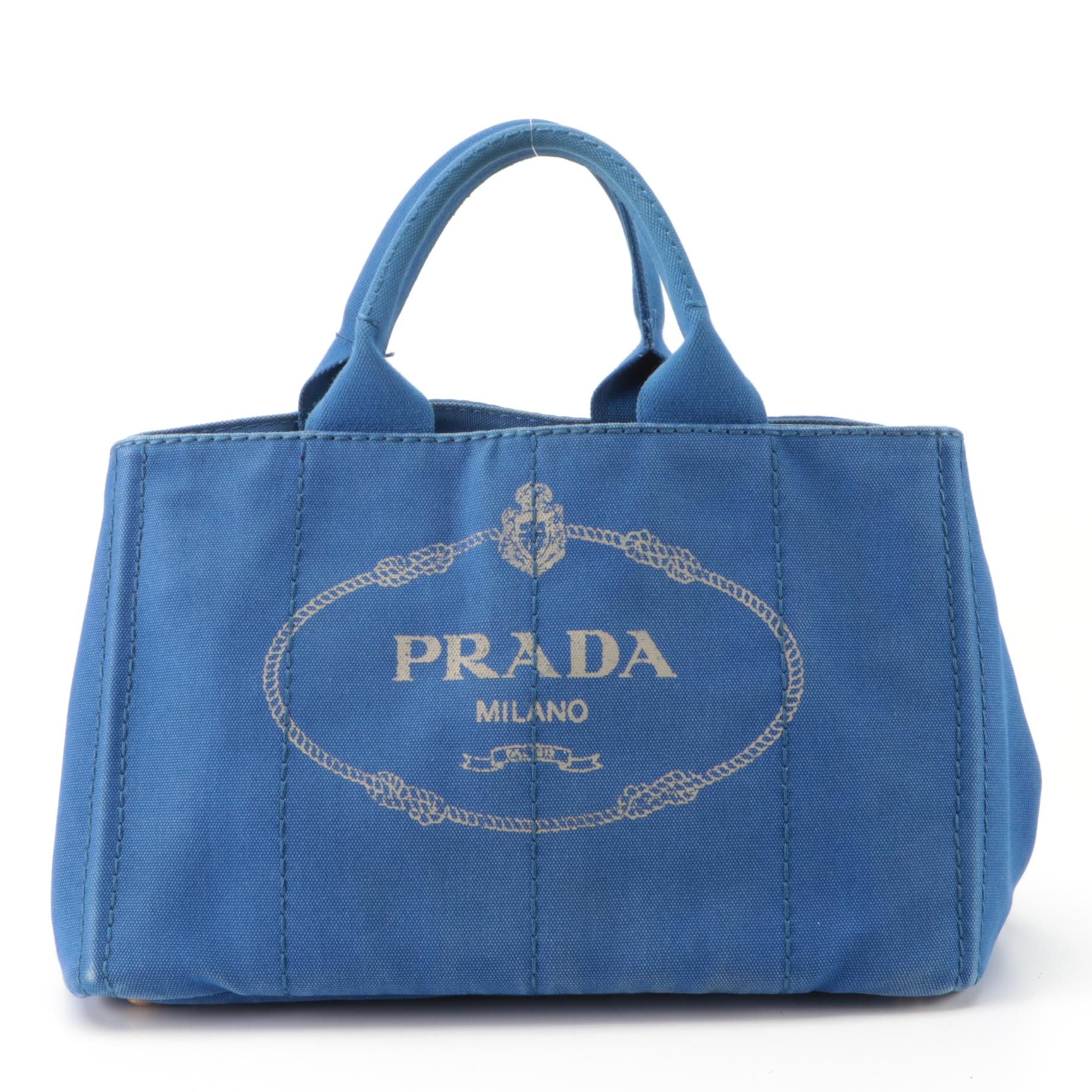Prada Canapa Logo Large Tote Bag in Blue Canvas