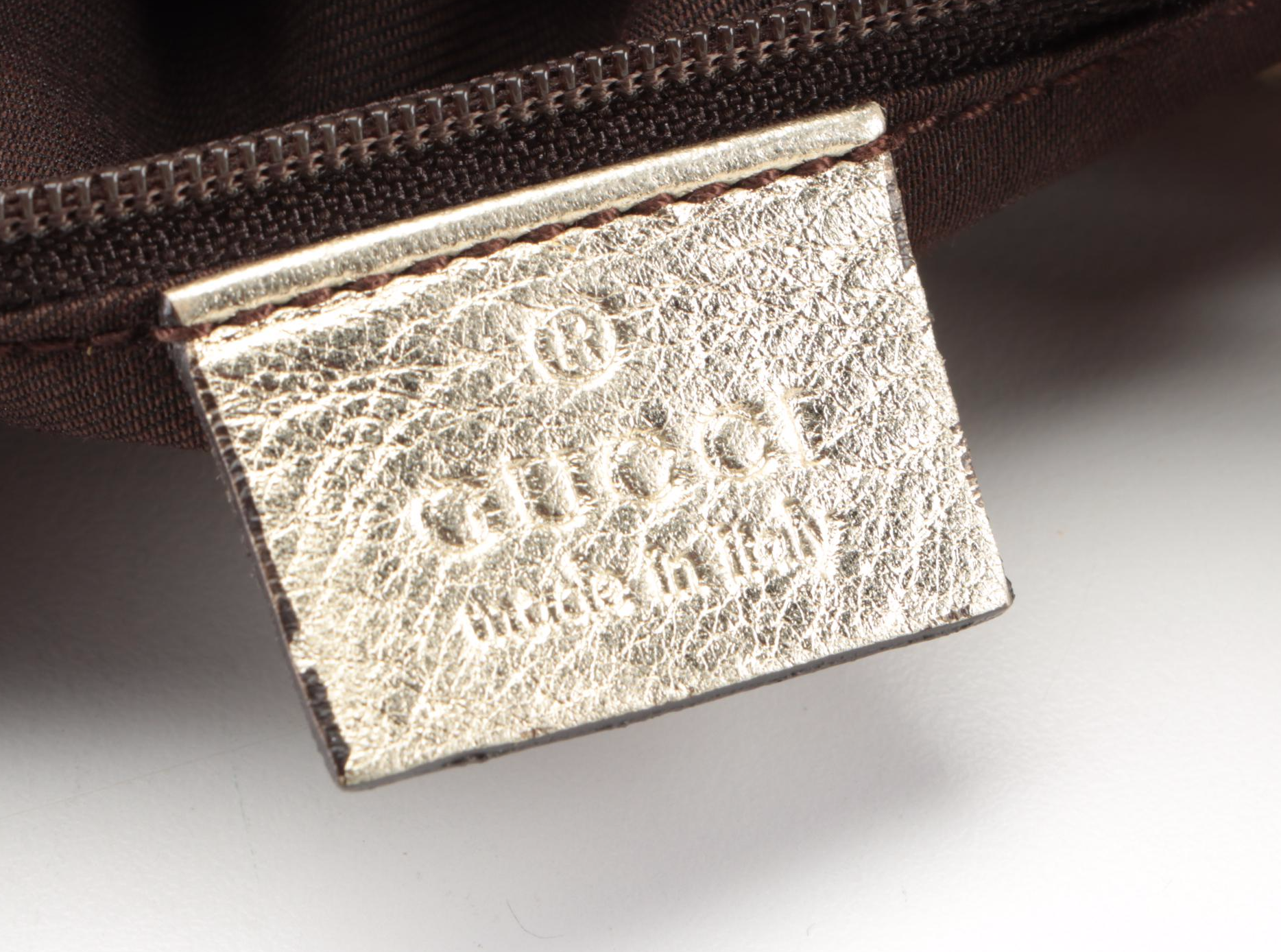 Gucci Abbey D-Ring Small Hobo Bag in GG Canvas and Gold Metallic Leather