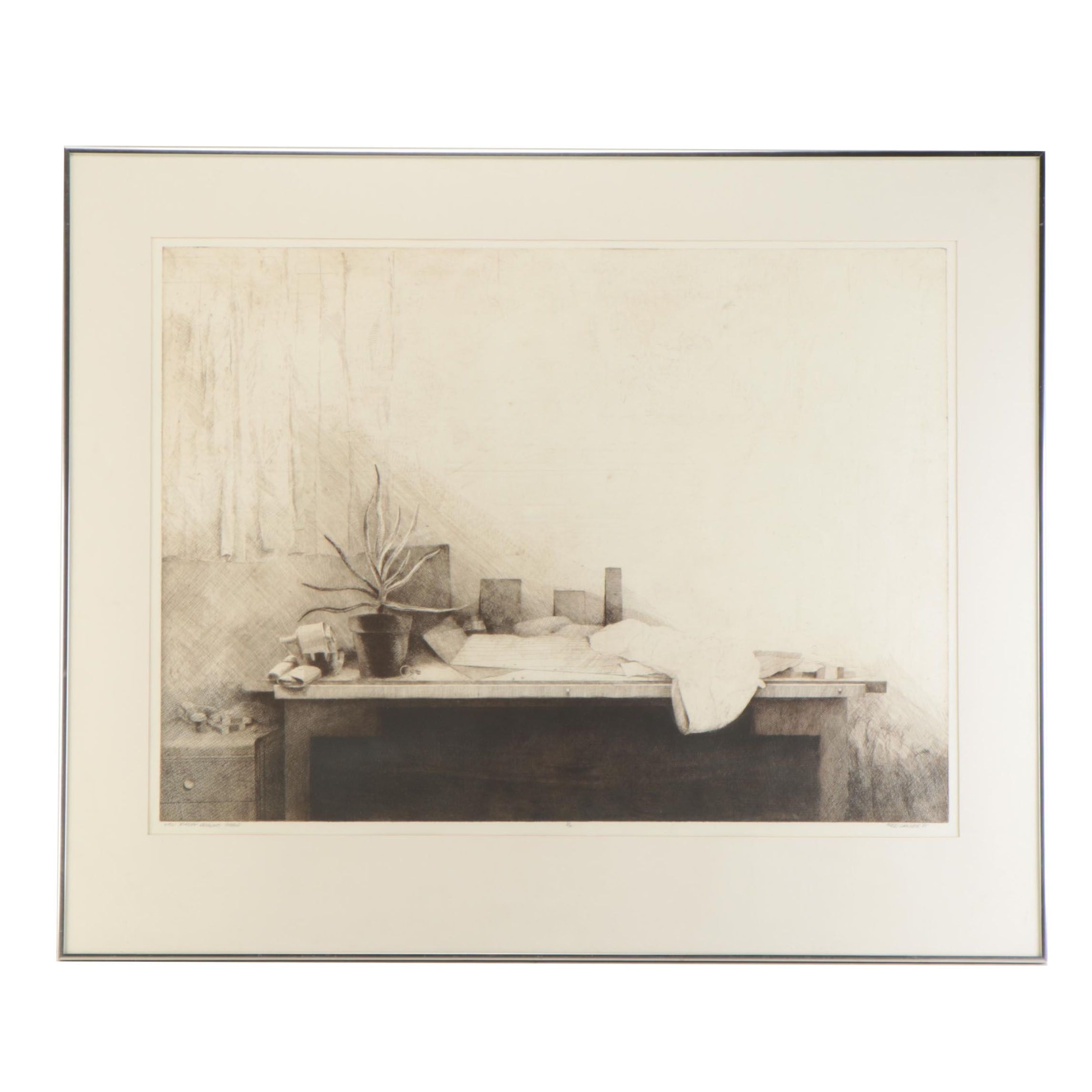 Fred Lawyer Etching "New Jersey Drawing Table," 1981