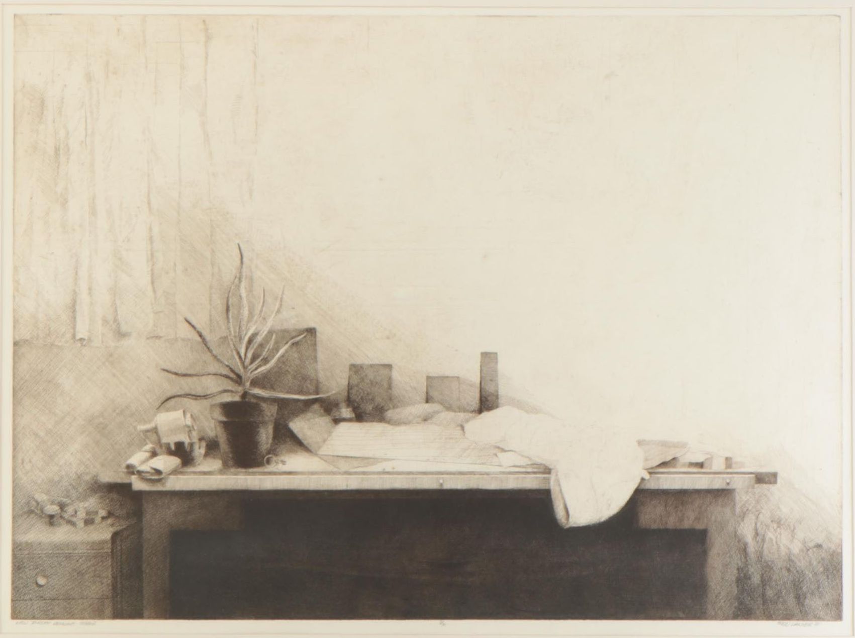 Fred Lawyer Etching "New Jersey Drawing Table," 1981