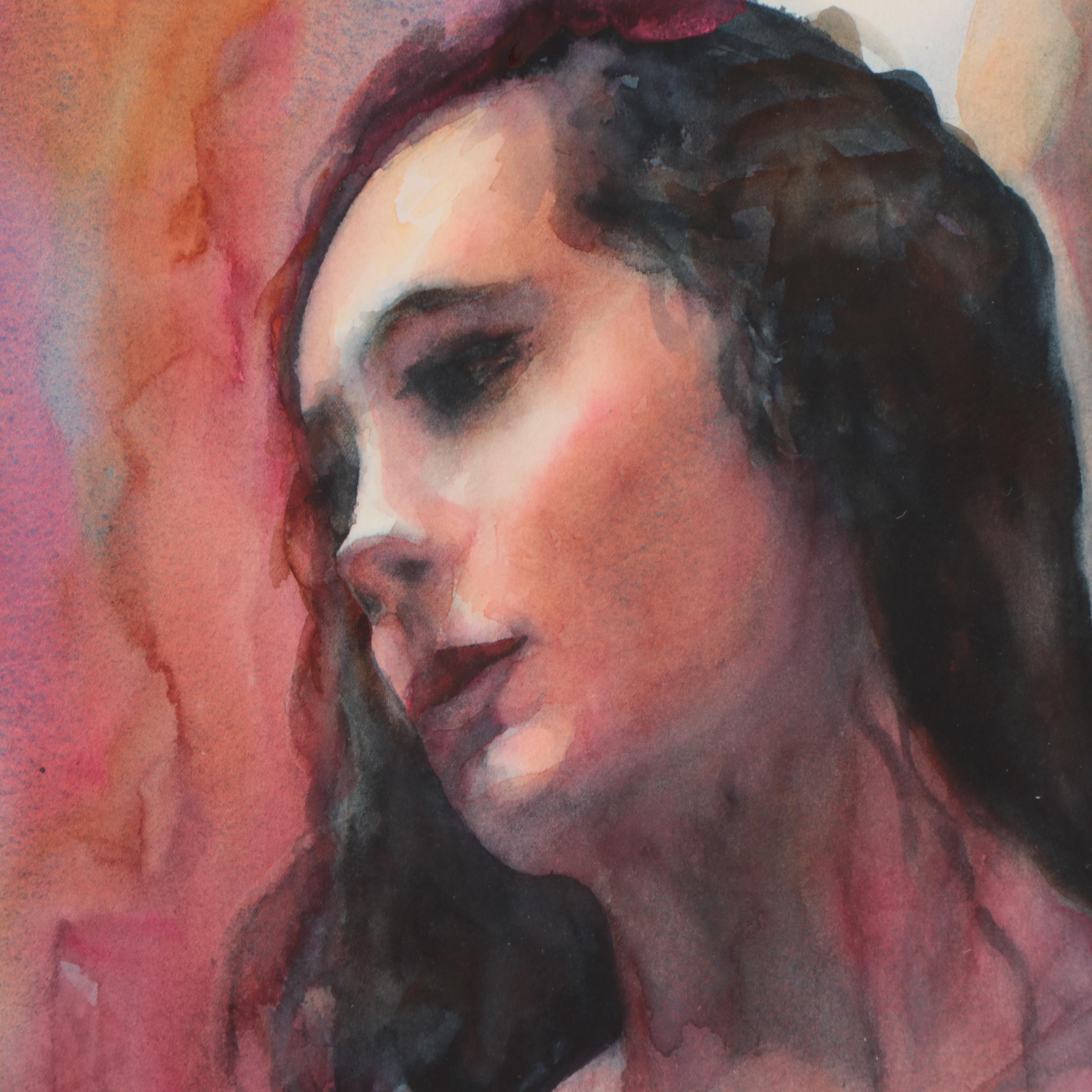 Jeri Harrison Watercolor Painting "Nude Odalisque"