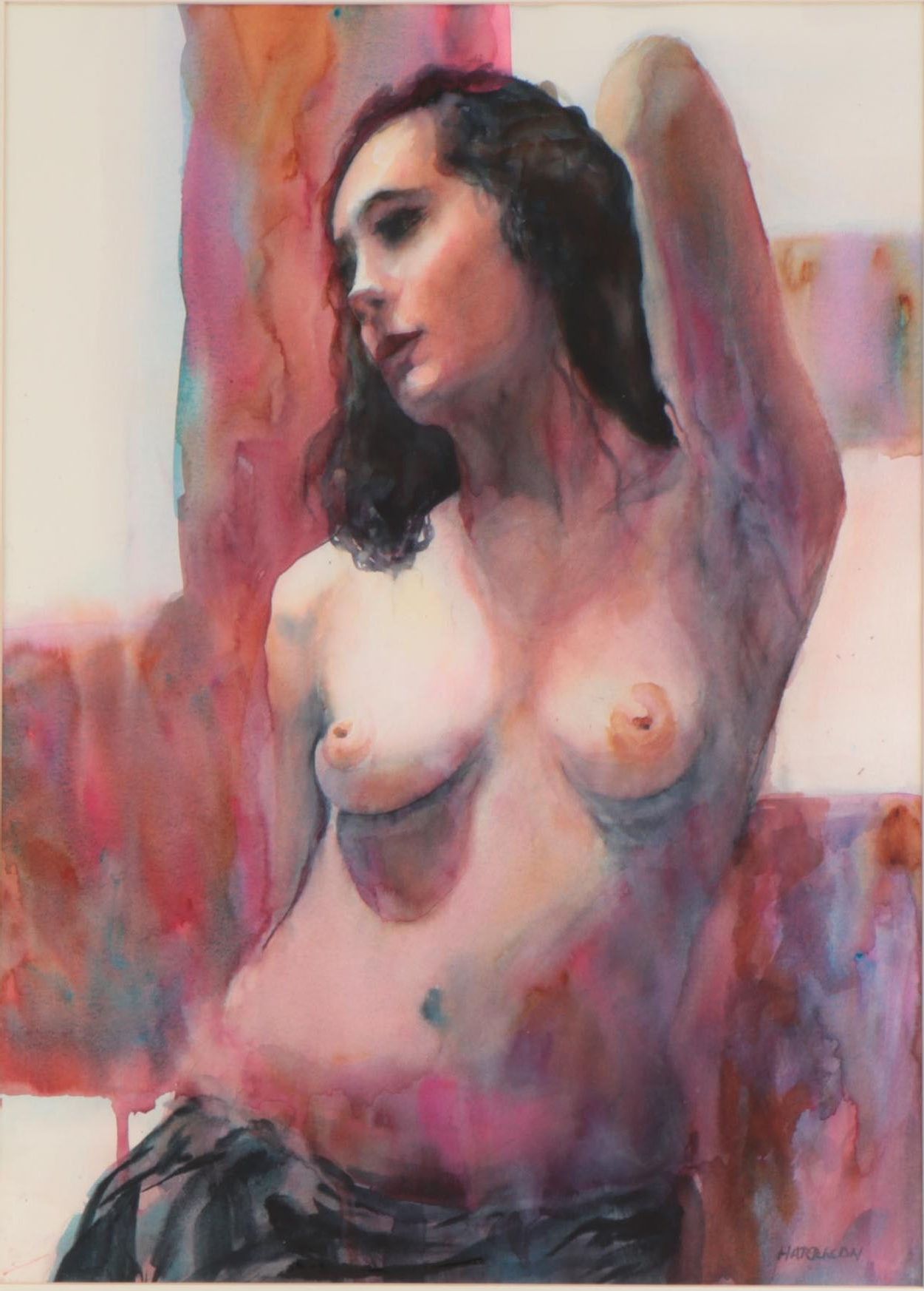 Jeri Harrison Watercolor Painting "Nude Odalisque"