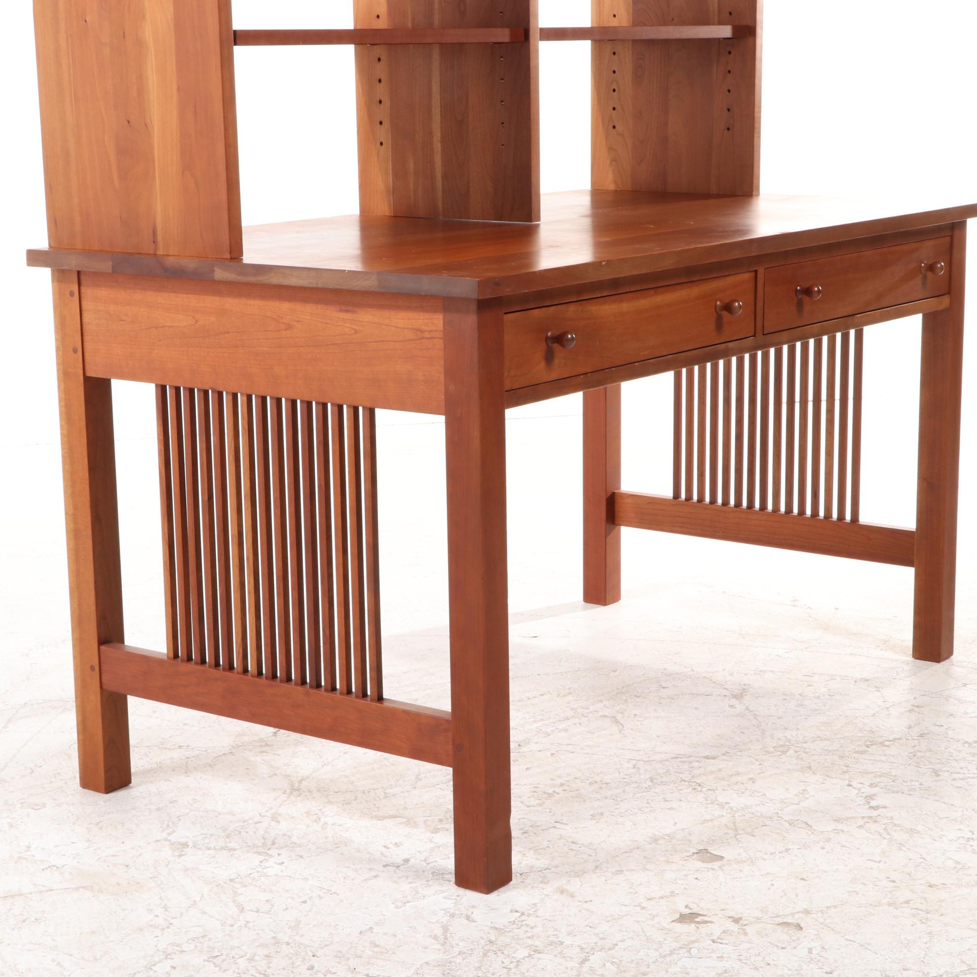 Stickley Cherry Desk with Upper Cabinet and Shelves