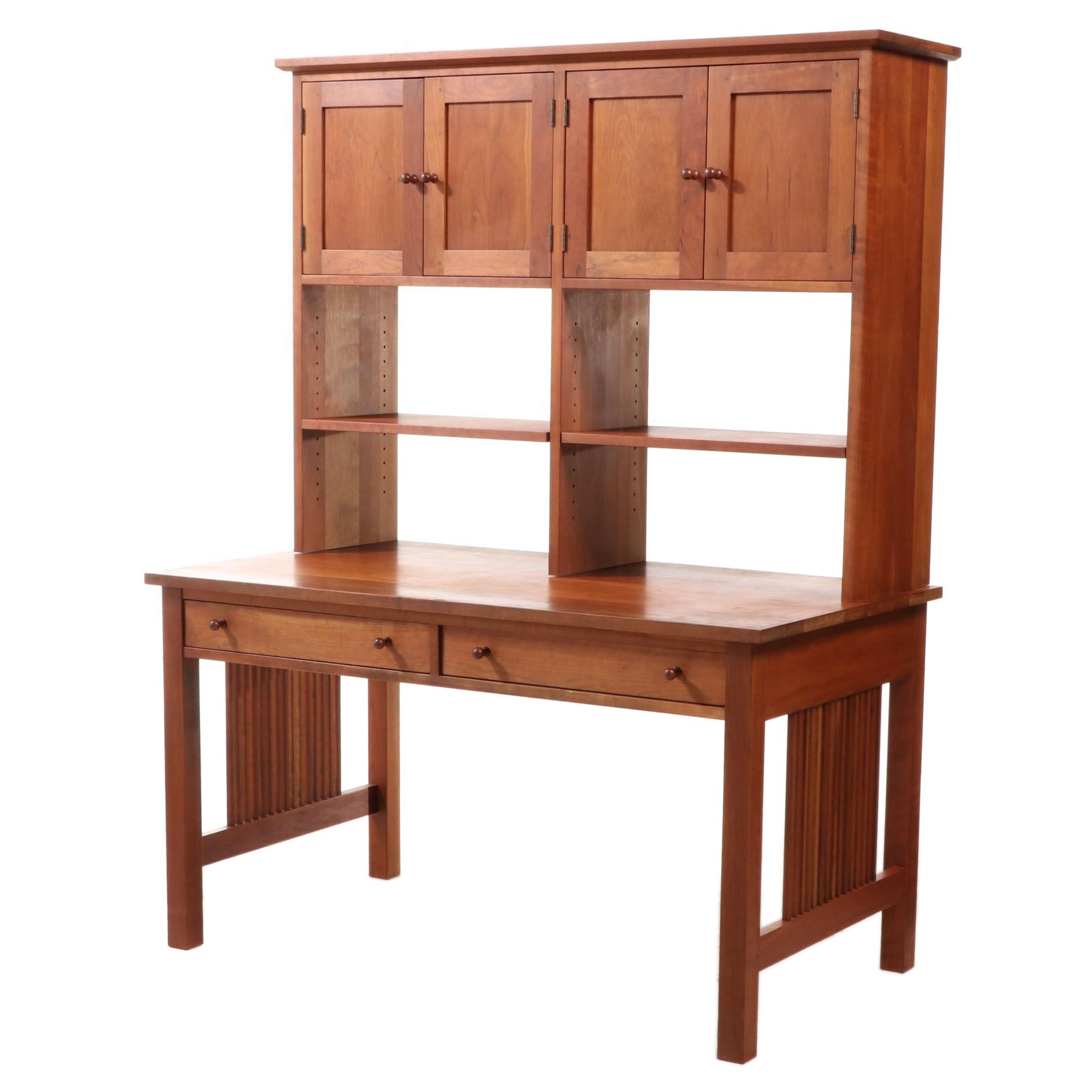 Stickley Cherry Desk with Upper Cabinet and Shelves