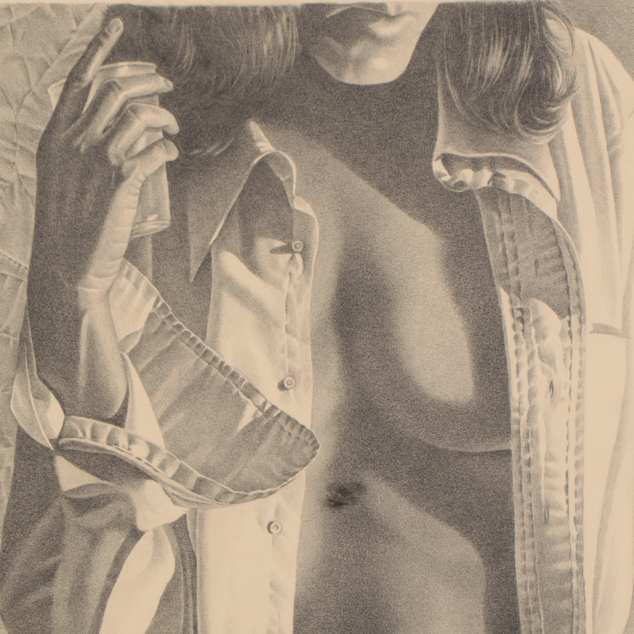 Tom Woodward Figural Graphite Drawing "Dreaming of the Texas Two-Step," 1984