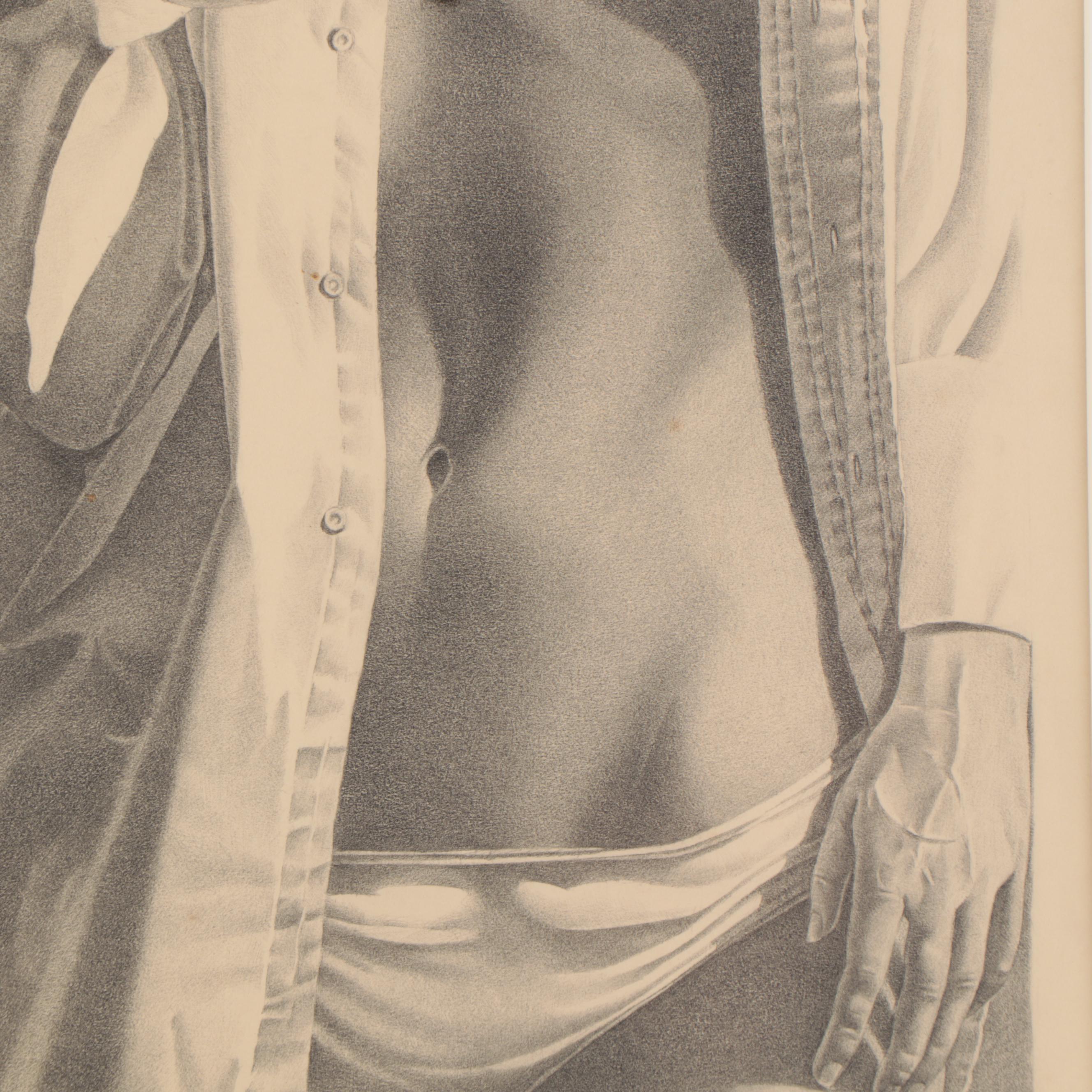 Tom Woodward Figural Graphite Drawing "Dreaming of the Texas Two-Step," 1984