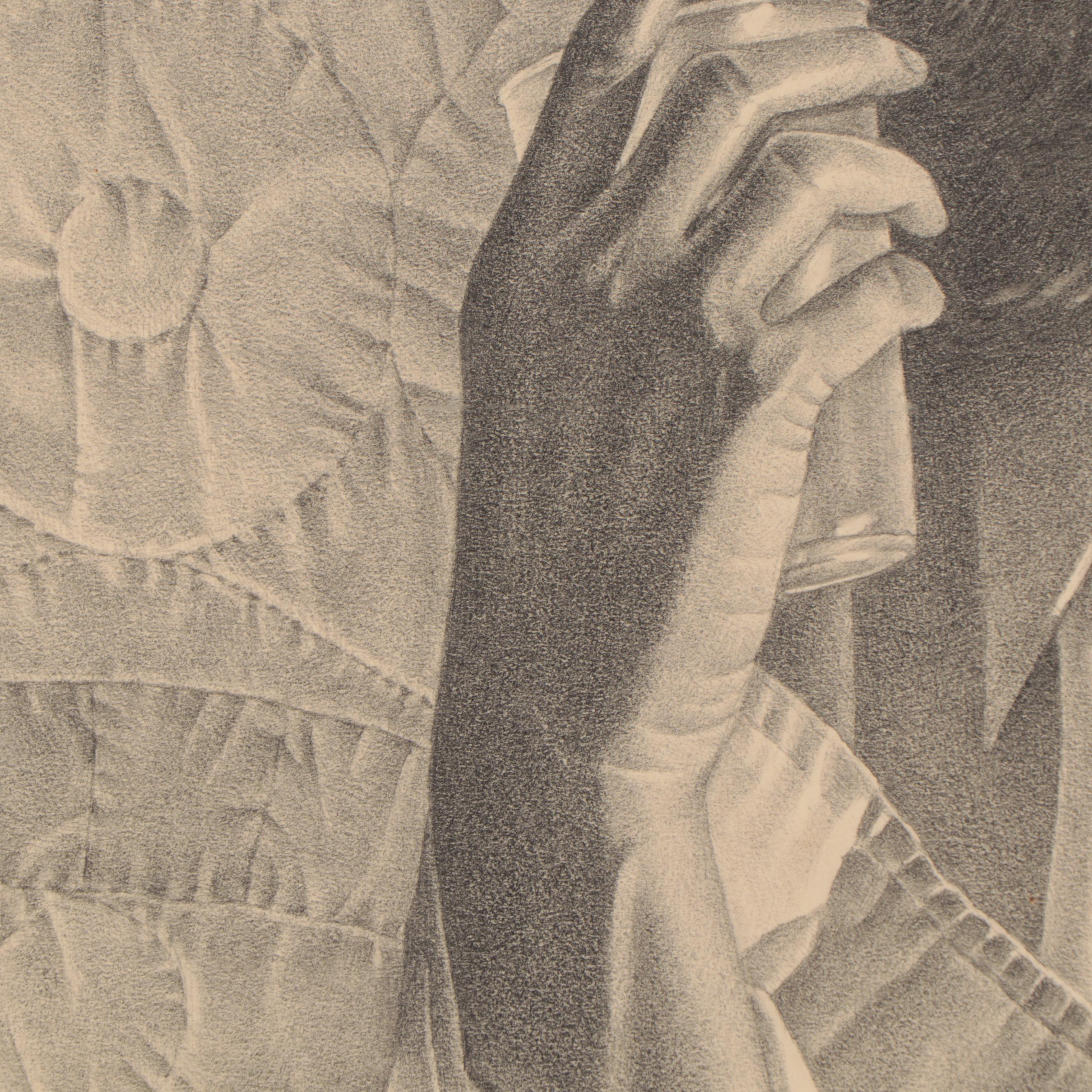 Tom Woodward Figural Graphite Drawing "Dreaming of the Texas Two-Step," 1984