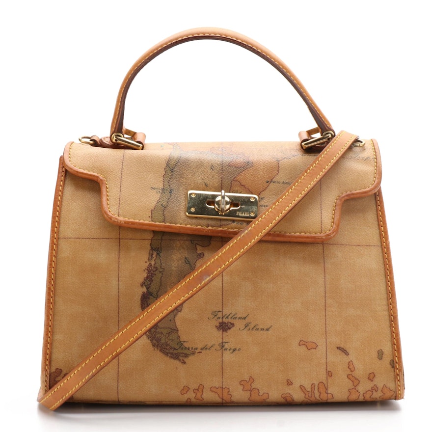 Alviero Martini 1ª Classe Top Handle Bag in Geo Print Coated Canvas and Leather