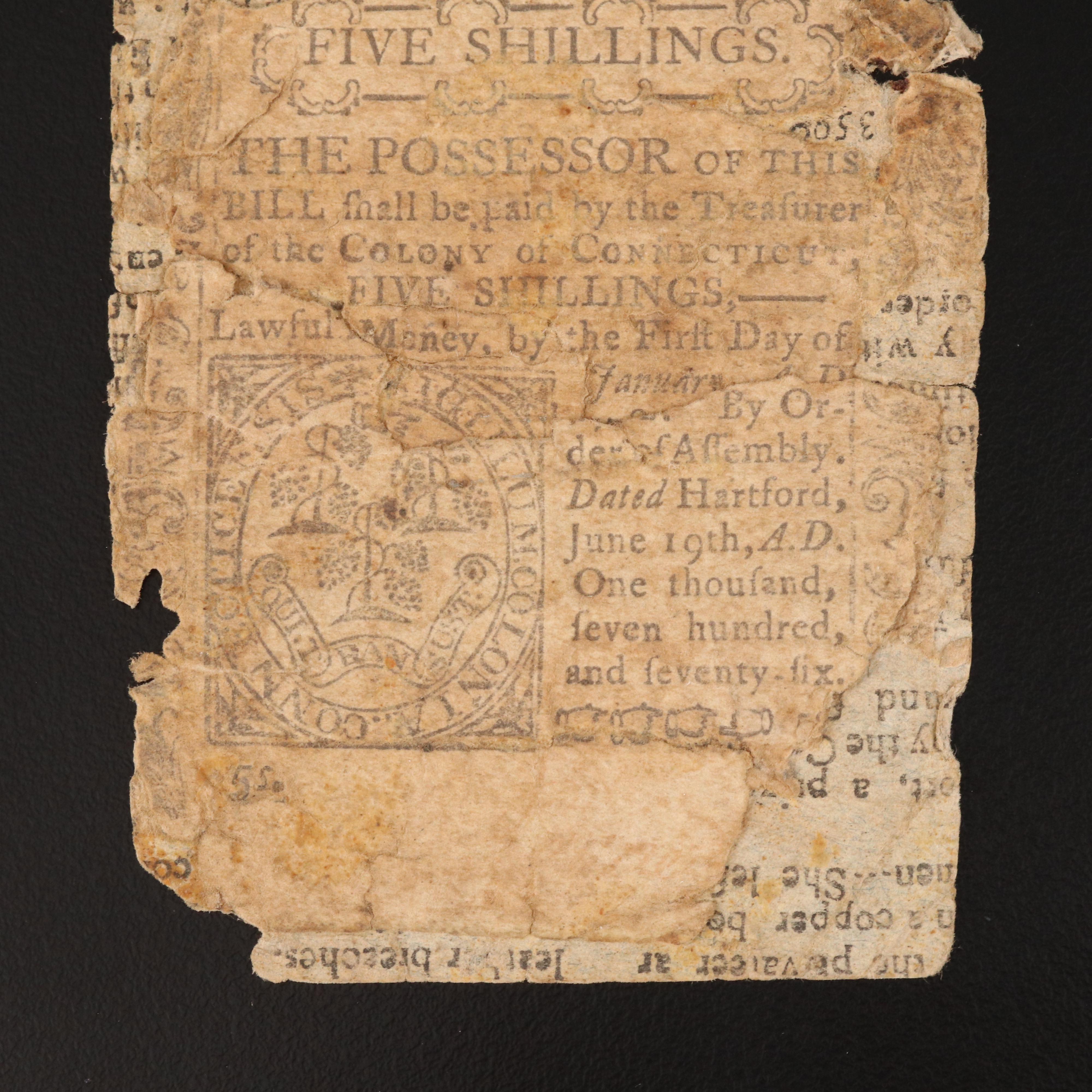 Five Shillings 1776 Colonial Currency Note