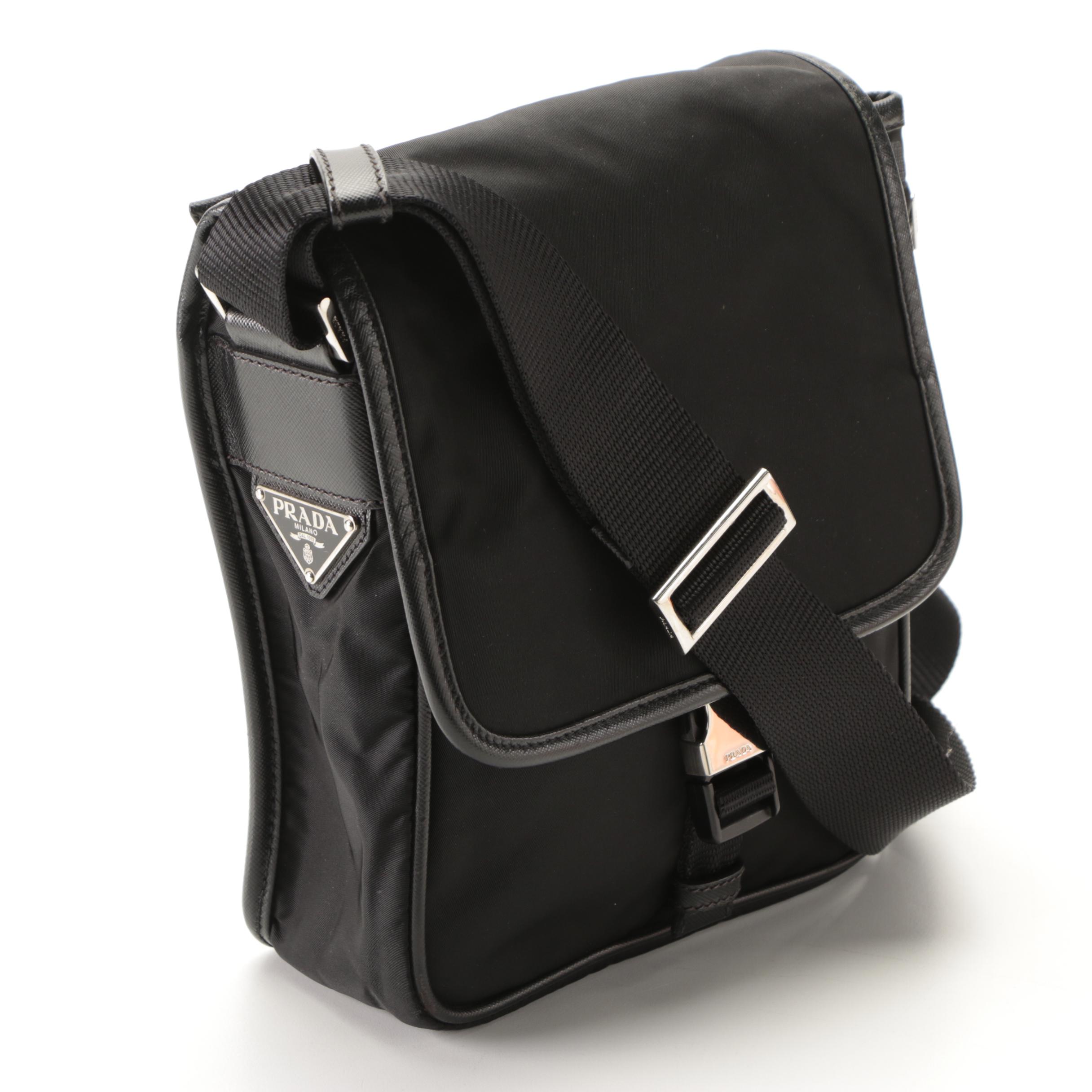 Prada Black Nylon Crossbody with Leather Trim