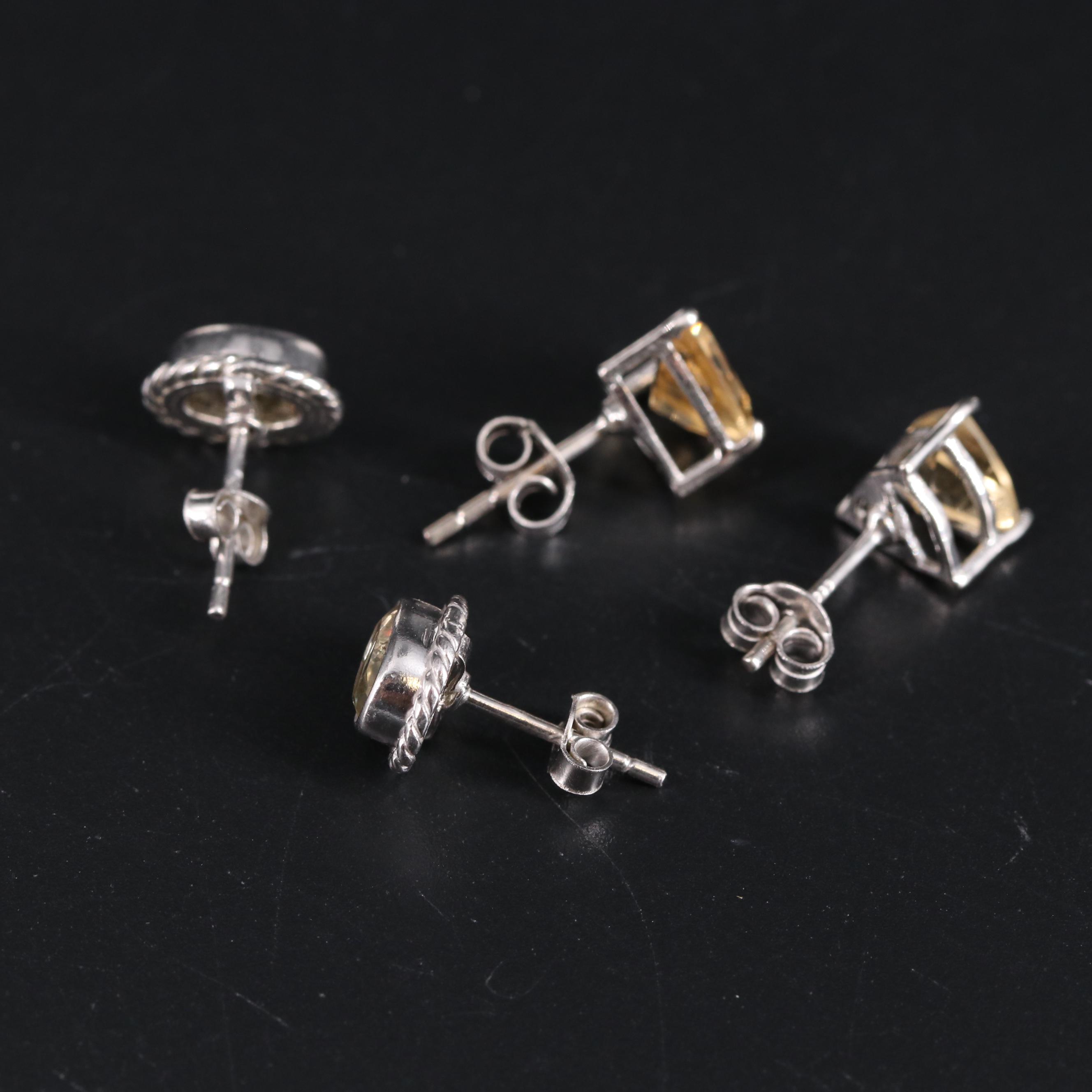 Sterling Silver Gemstone Stud Earring Duo