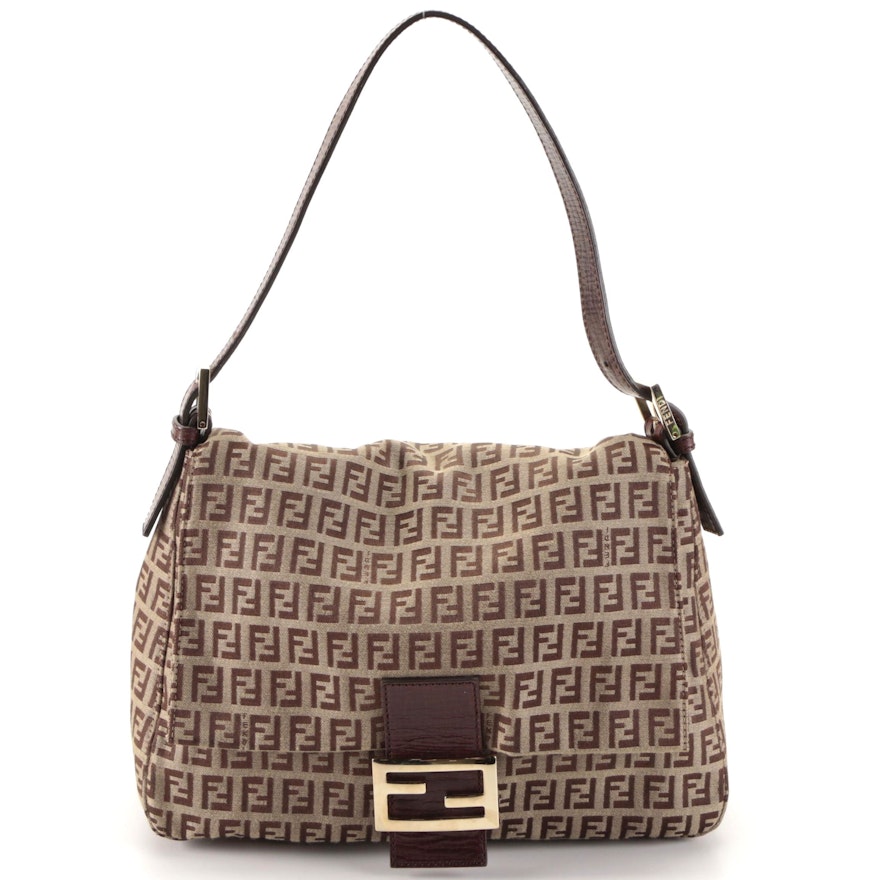 Fendi Mamma Baguette Handbag in Zucca Canvas and Leather