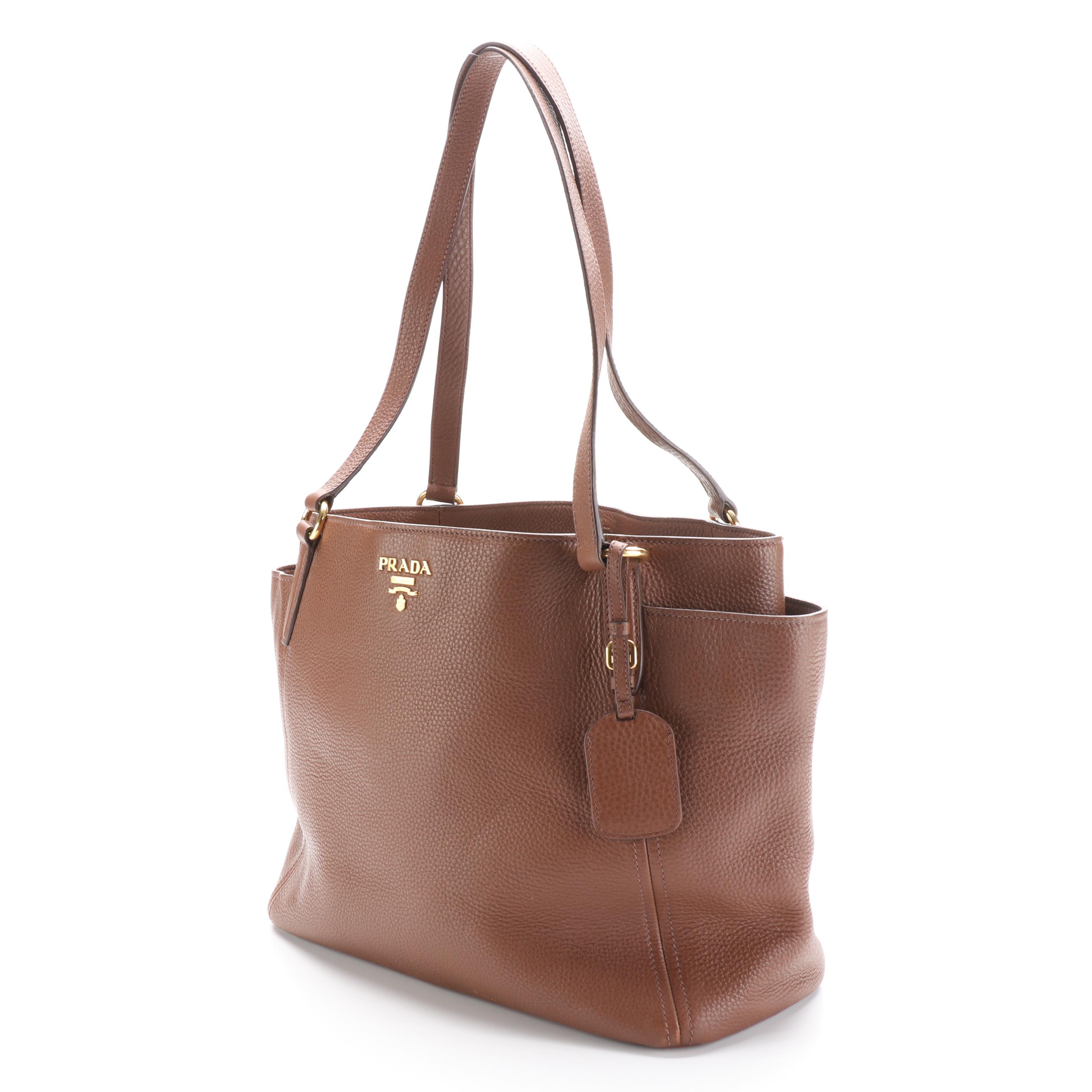Prada Large Shoulder Tote in Brown Deerskin Leather