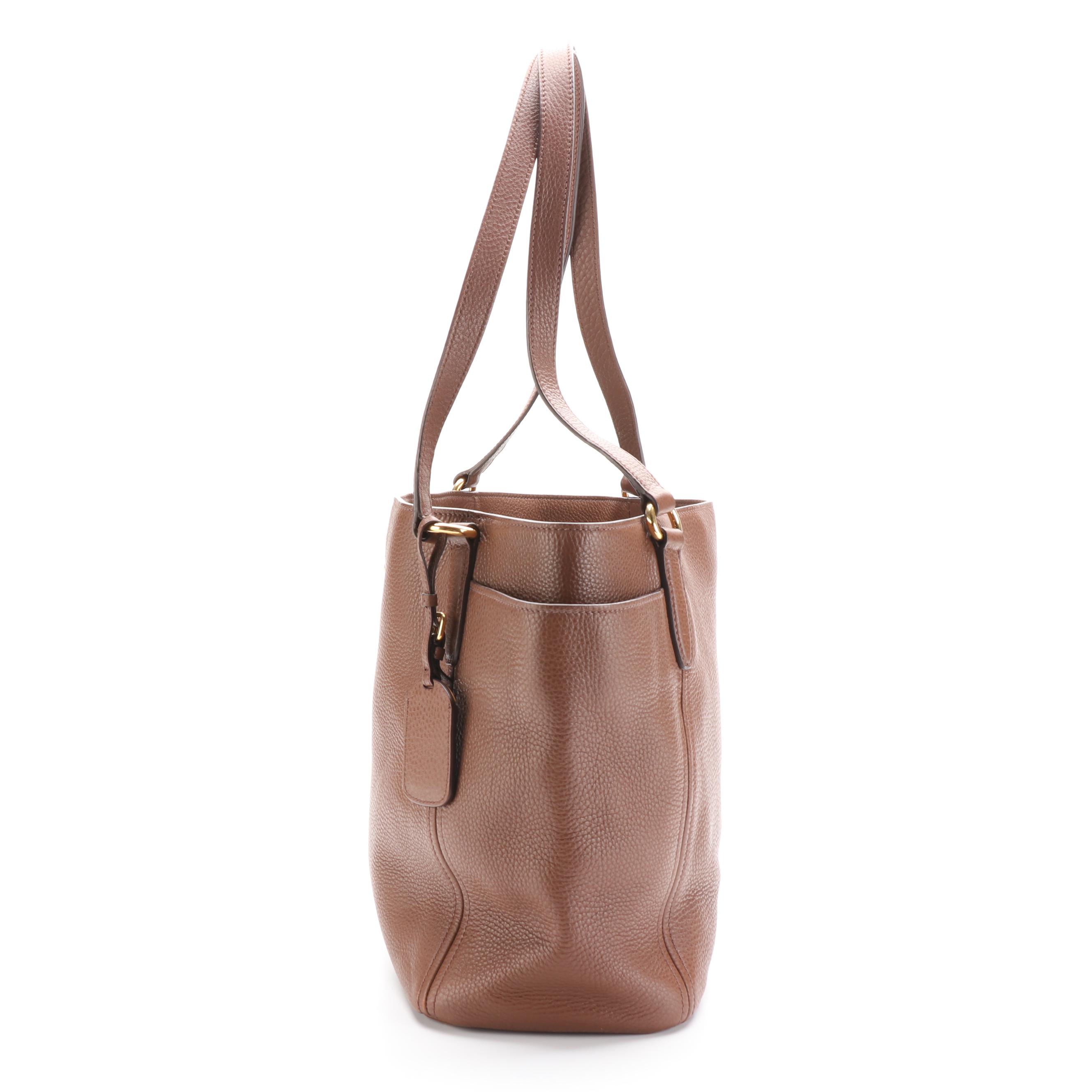 Prada Large Shoulder Tote in Brown Deerskin Leather