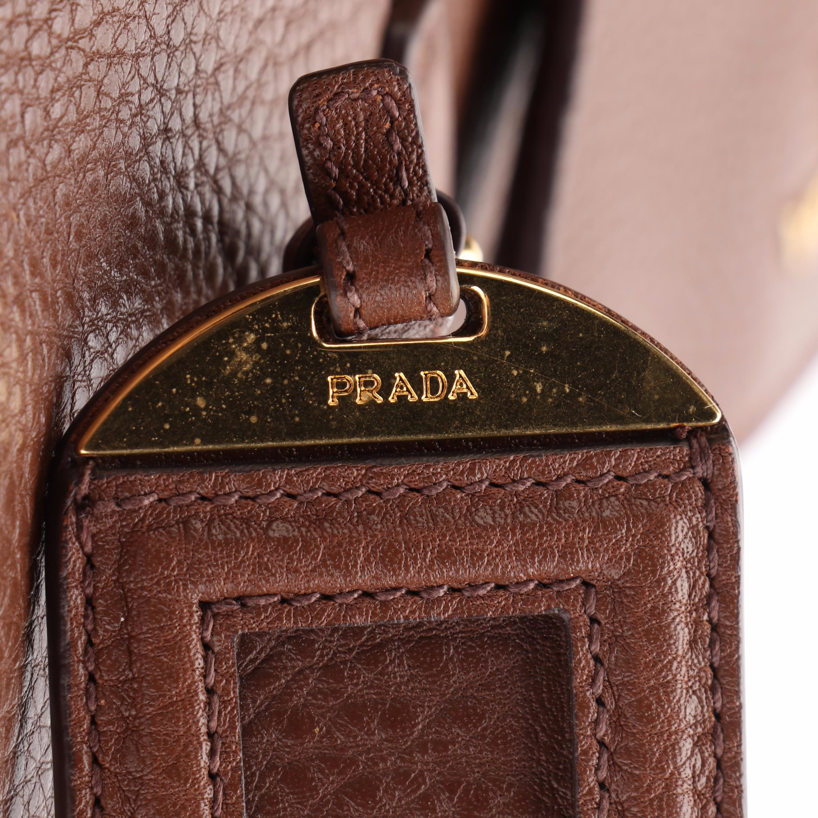 Prada Large Shoulder Tote in Brown Deerskin Leather