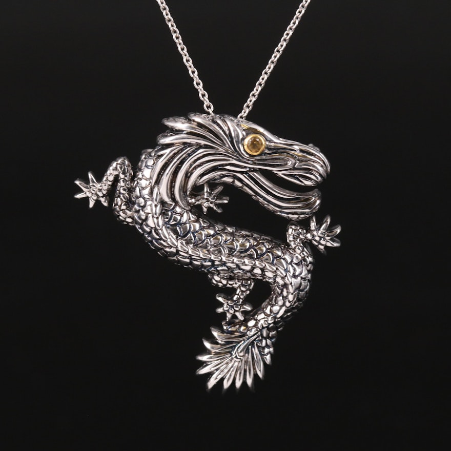 Sterling Citrine Dragon Converter Pendant Necklace